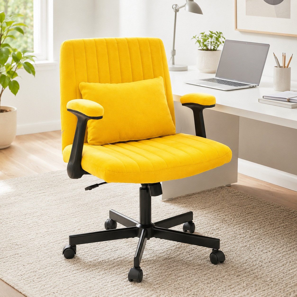 MODFU Bürostuhl Velours Schreibtischstuhl höhenverstellbar, Armlehnen klappbar (Leichtgängige Rollen, schlankes Design für enge Räume, weiche Polsterung, 1 St), Vielseitig als Arbeitsstuhl & Beistellsitz für Homeoffice & Wohnzimmer