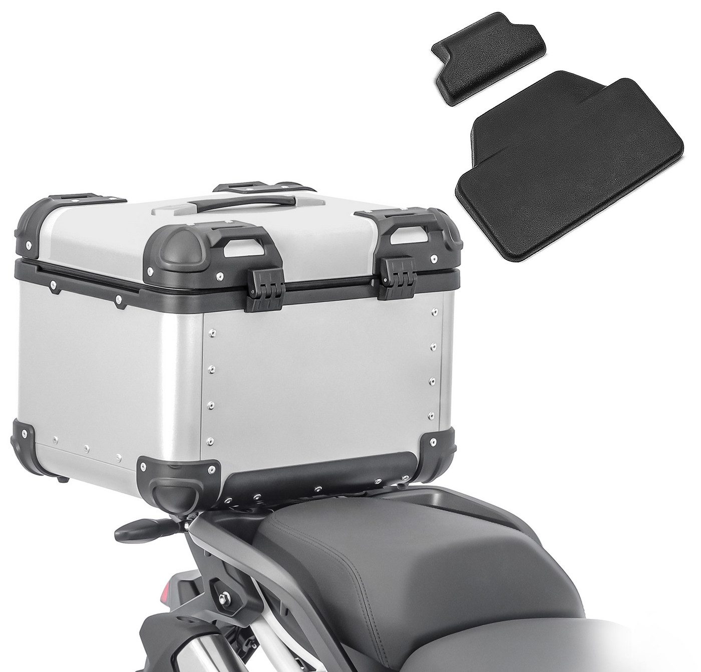 Bagtecs Topcase Set Motorrad Aluminium Topcase 55L + Sozius Rückenpolster # XS55 Alu T