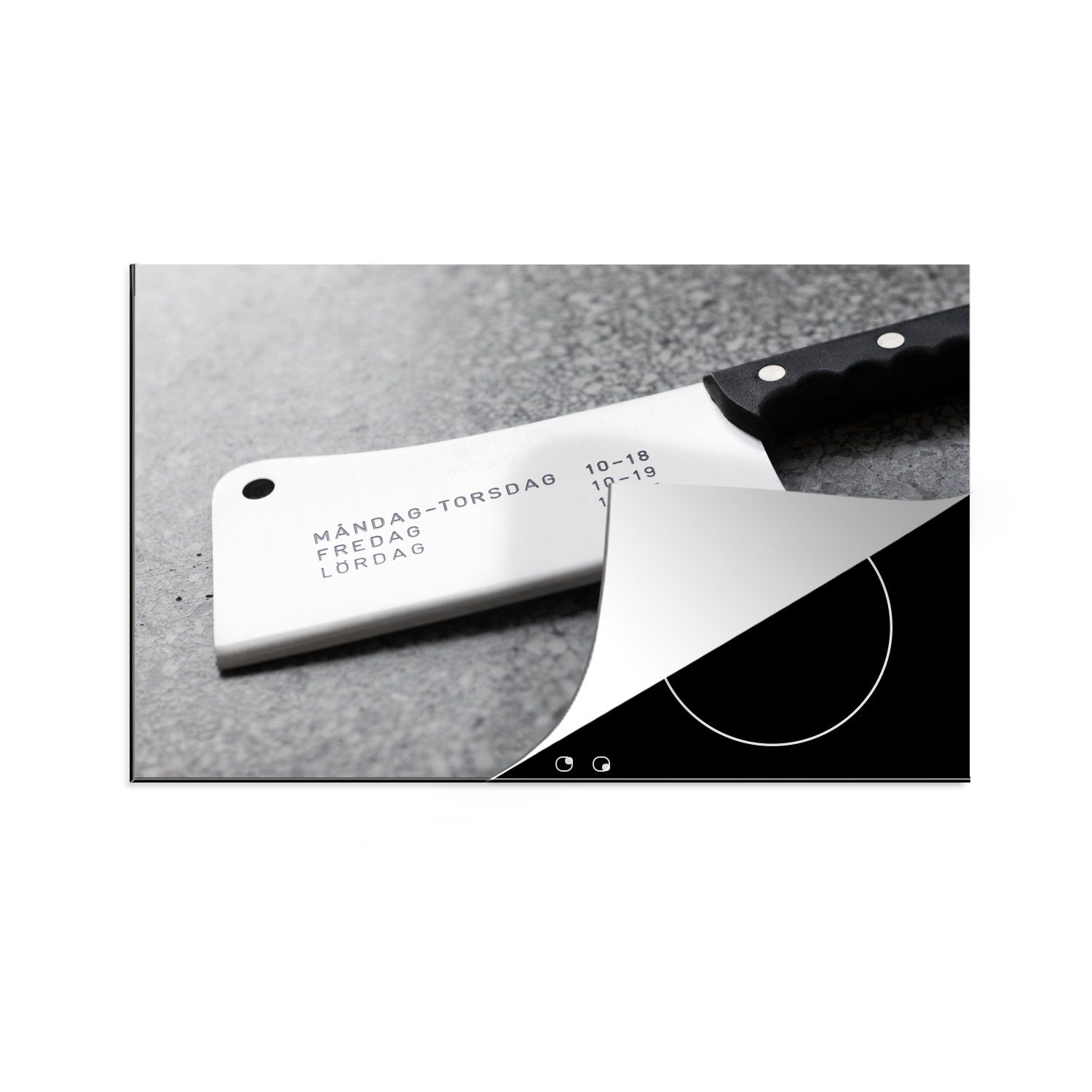 MuchoWow Herdblende-/Abdeckplatte Ein Messer vom Metzger, Vinyl, (1 tlg), 81x52 cm, Induktionskochfeld Schutz für die küche, Ceranfeldabdeckung