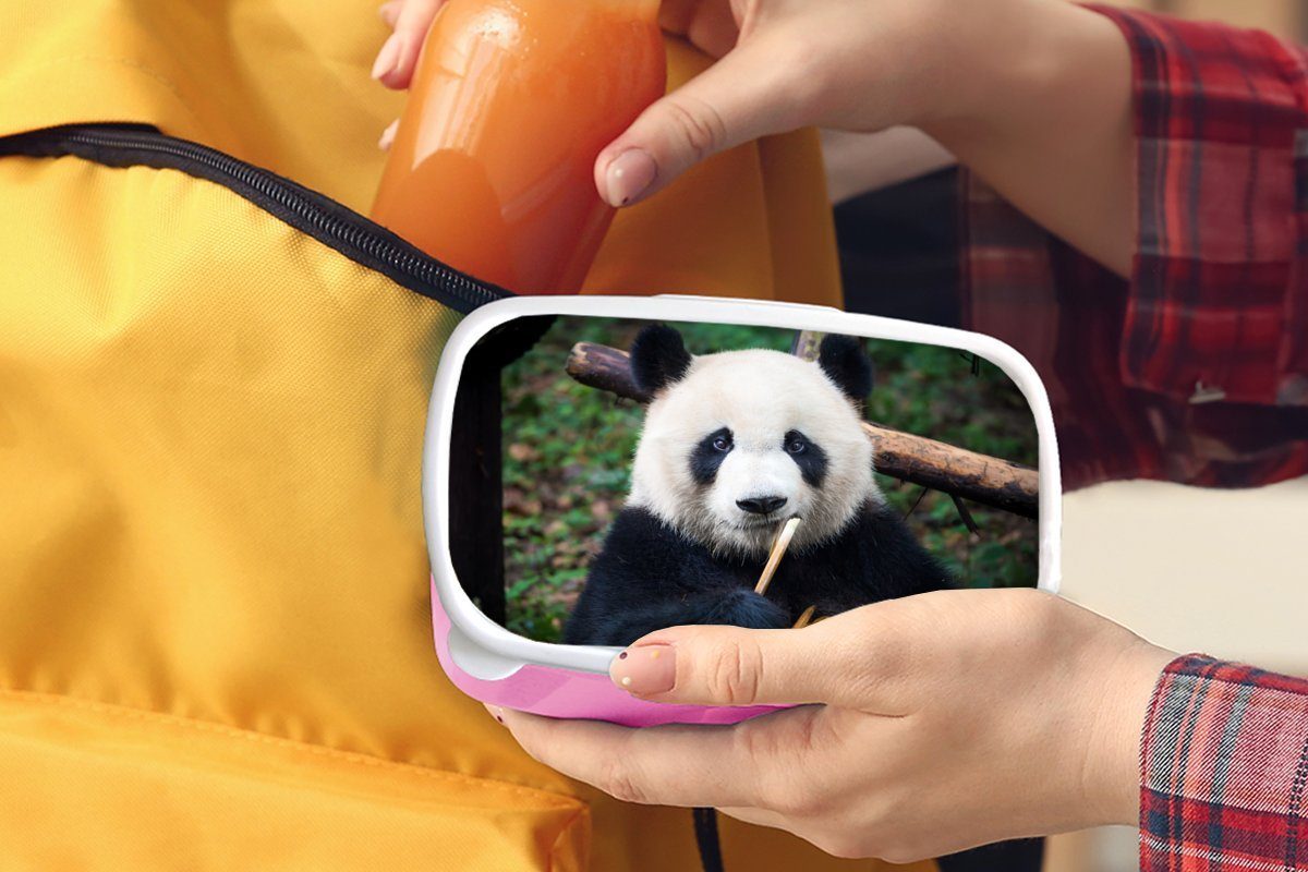 MuchoWow Lunchbox Panda - Bambus Mädchen, Brotbox Natur, Brotdose rosa Kunststoff (2-tlg), Kinder, - für Snackbox, Erwachsene, Kunststoff
