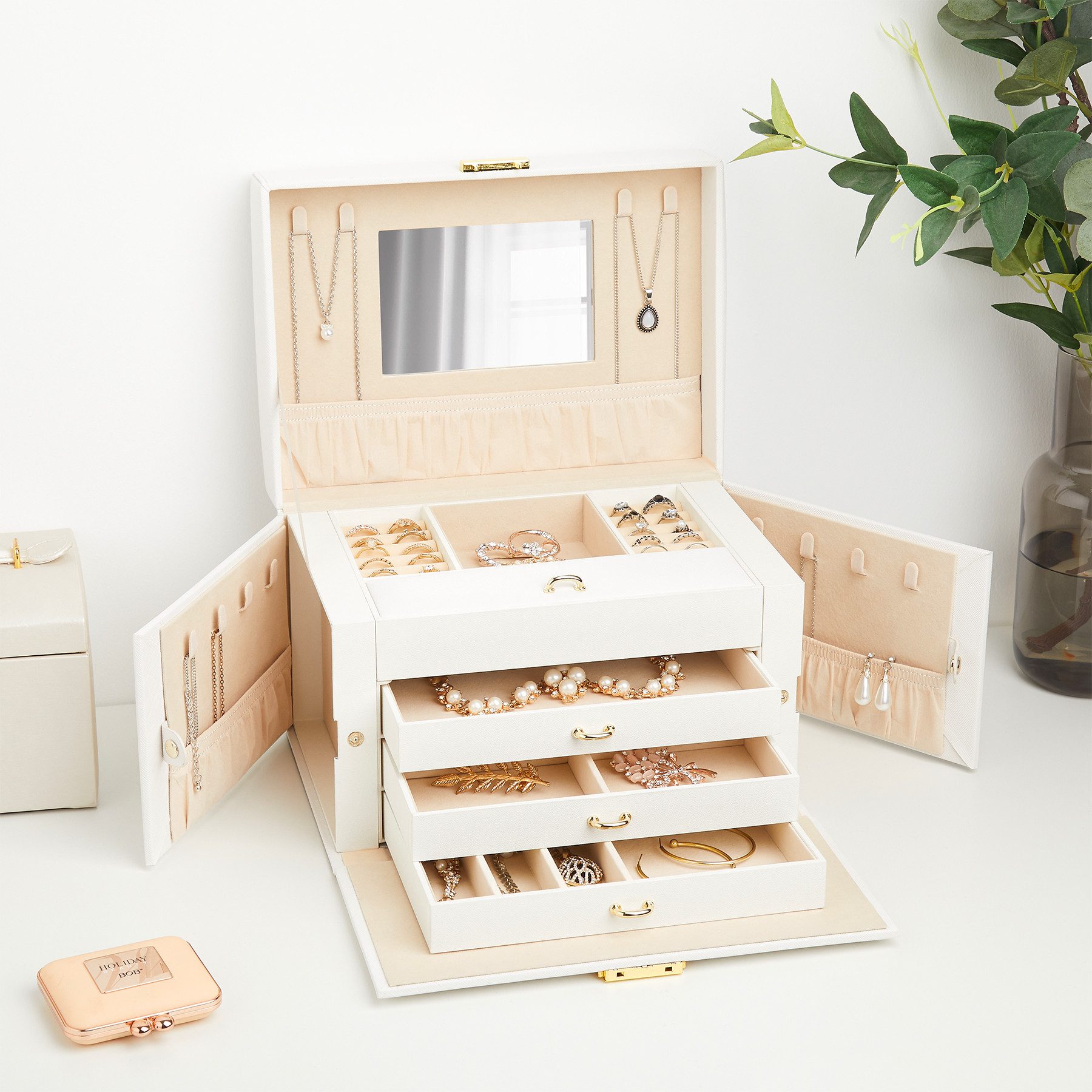 Mondeer Schmuckkasten Schmuckbox, 4 Ebenen mit 3 Schublade, Spiegel günstig online kaufen