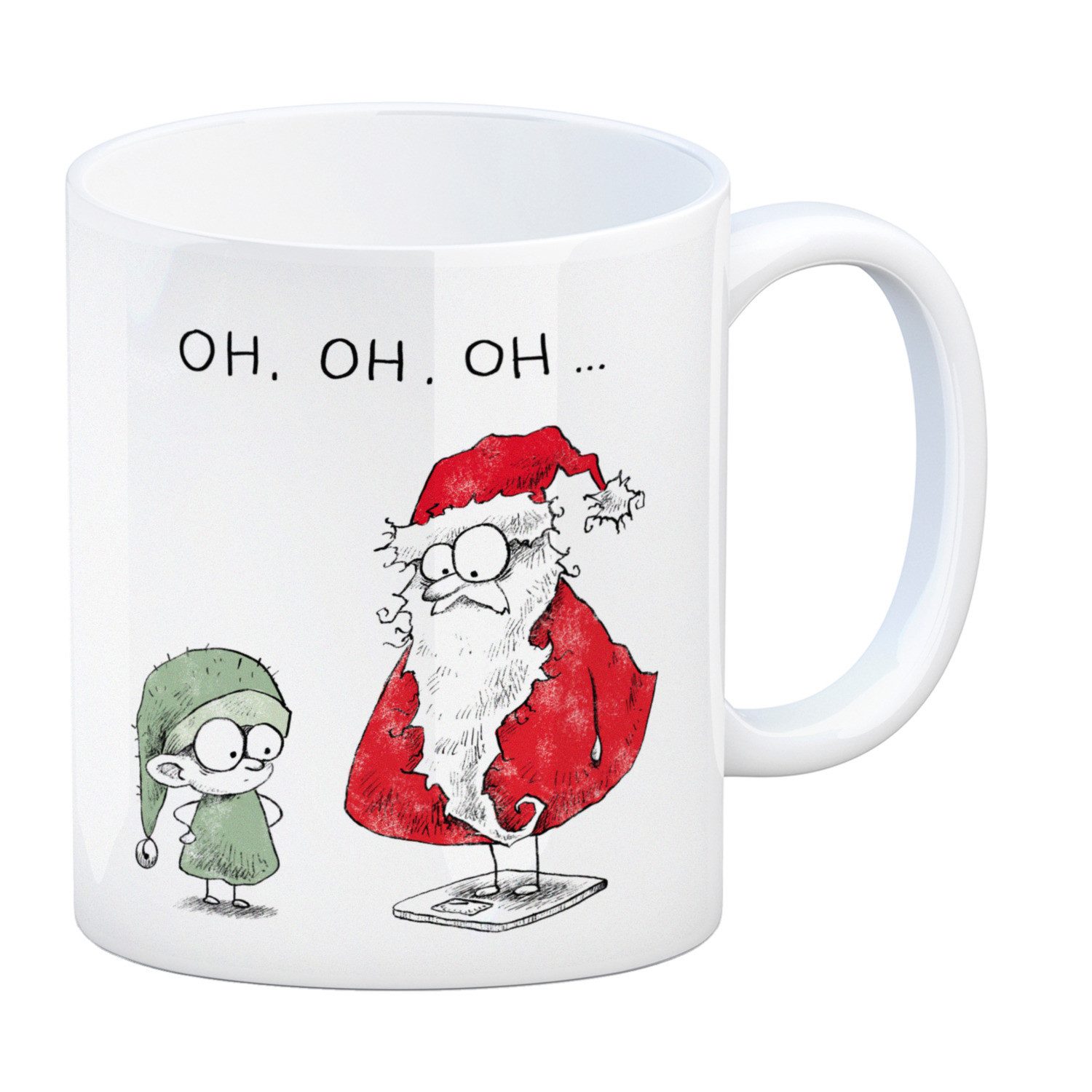 Tasse Weihnachtsmann und Elf Kaffeebecher mit Spruch OH OH OH