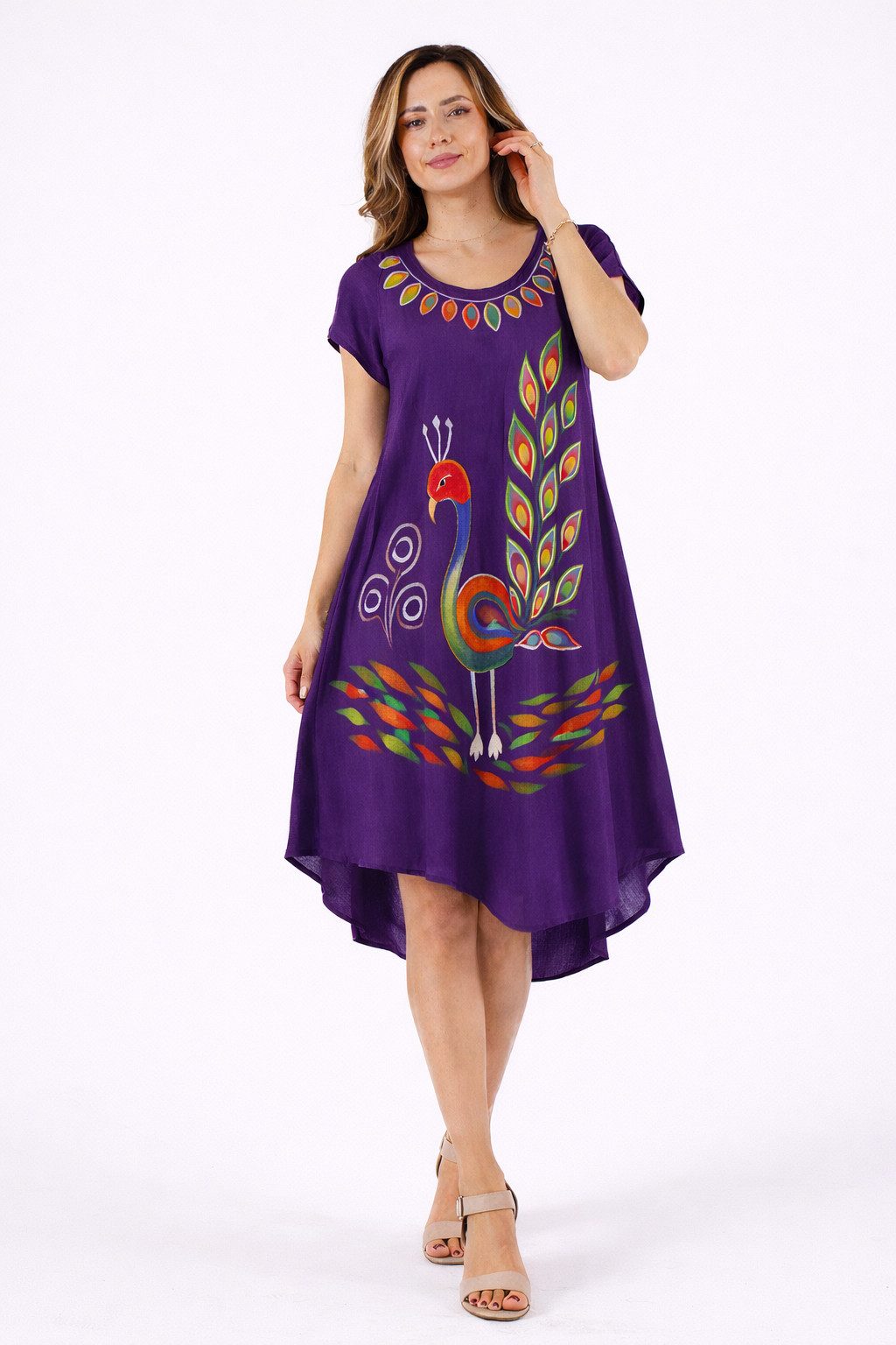 YC Fashion & Style Strandkleid Sommerkleid mit Pfauenmotiv und Farbverlauf in Unifarbe