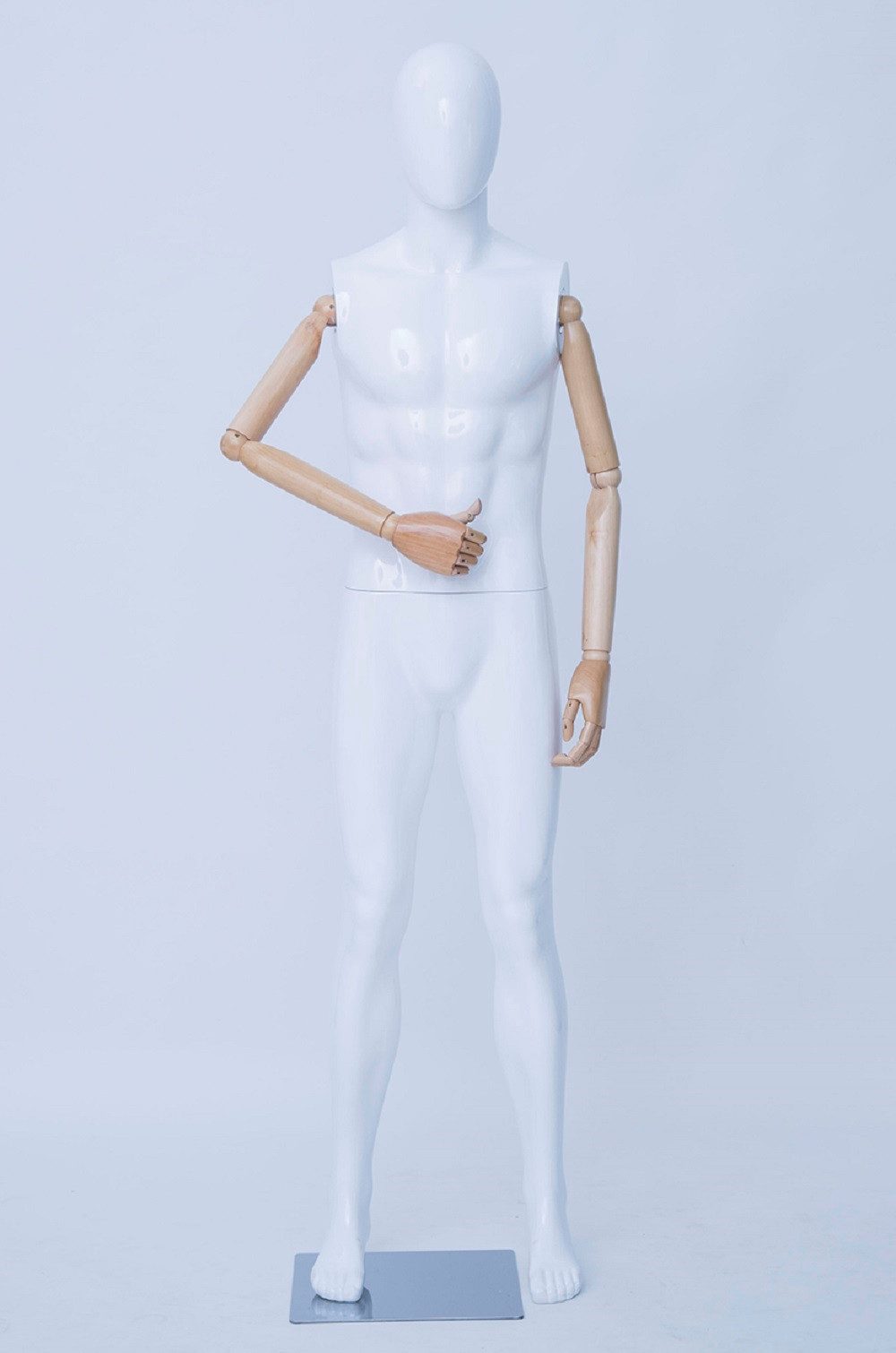 Eurohandisplay Schaufensterpuppe Schaufensterpuppe mit Holzarmen weiß oderr schwarz Männlich Neu, Arme und Finger beweglich