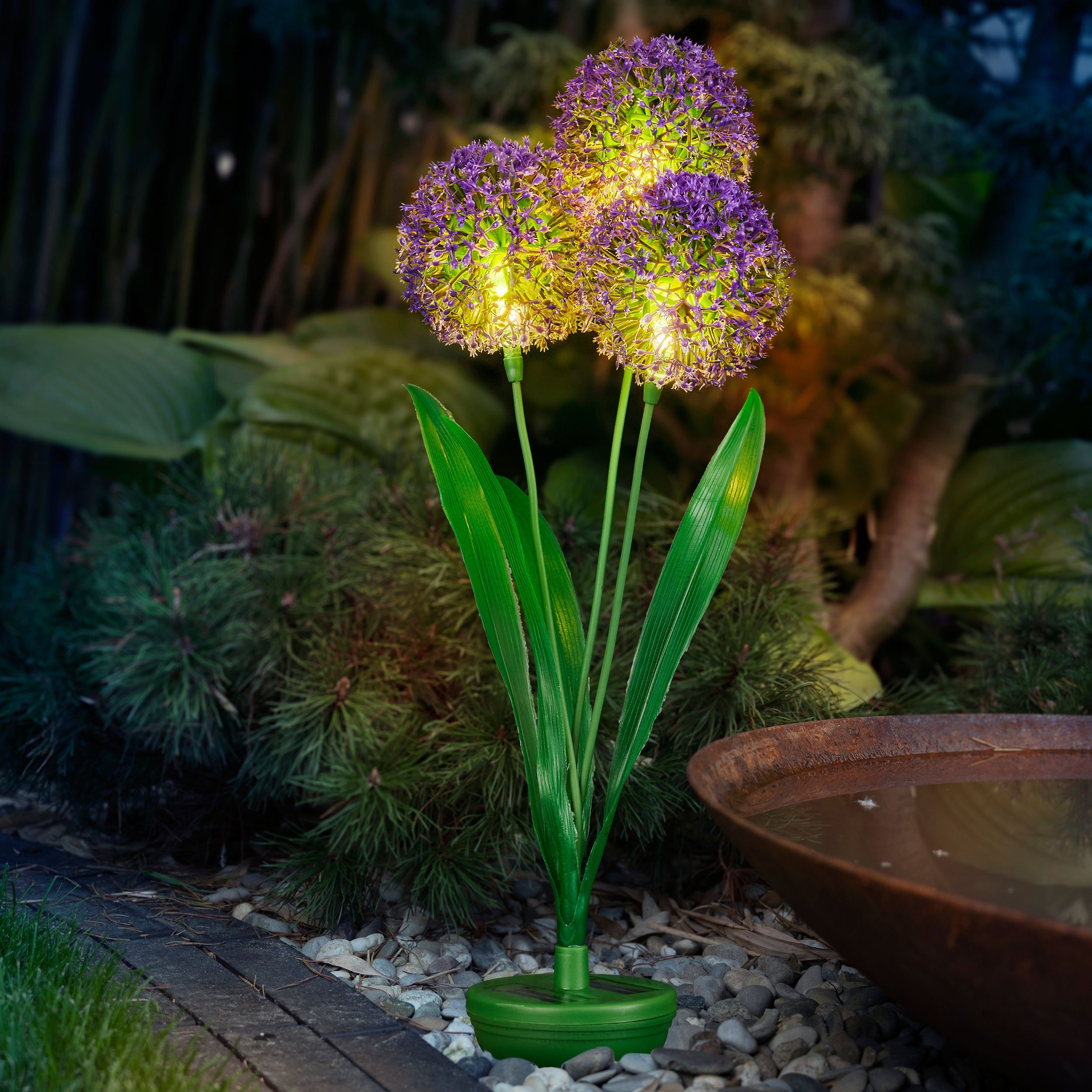 IC Gardenstyle LED Solarleuchte Solar Pusteblume mit warm-weißer LED  Beleuchtung, Warmweiß, kabellos, ca. 80cm hoch, automatische Einschaltung,  inkl. Erdspieß, Kunstblume mit Solarlampe