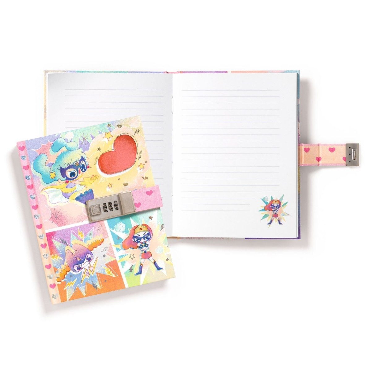 DJECO Tagebuch Tagebuch mit Zahlencode im Comicstyle 88 Seiten liniert