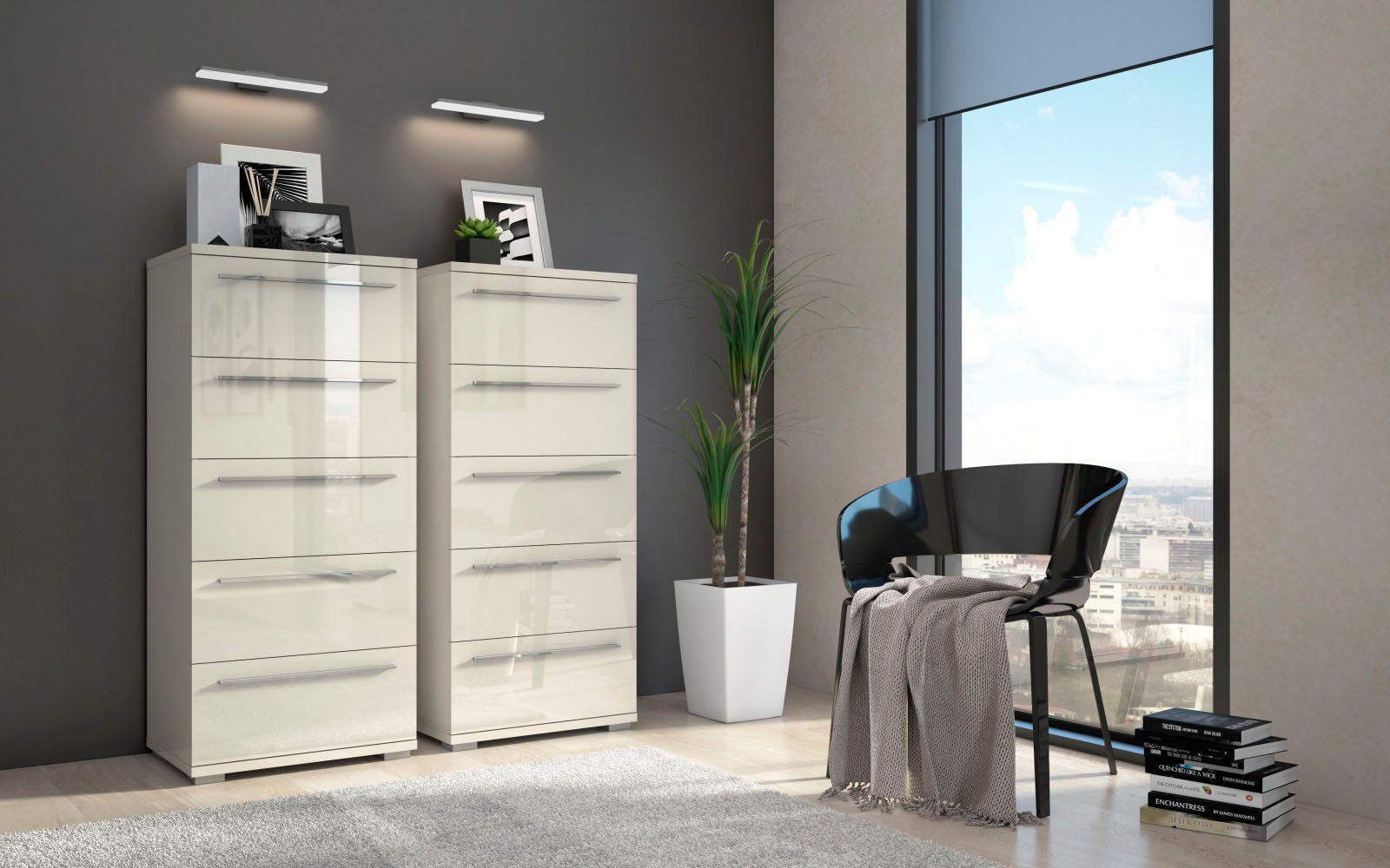 Places of Style Schubkastenkommode Piano, mit 4 oder 5 Schubladen, FSC-zertifizierter Holzwerkstoff, UV lackiert hochglänzend,Soft-Close Funktion, in 2 Breiten und 2 Höhen