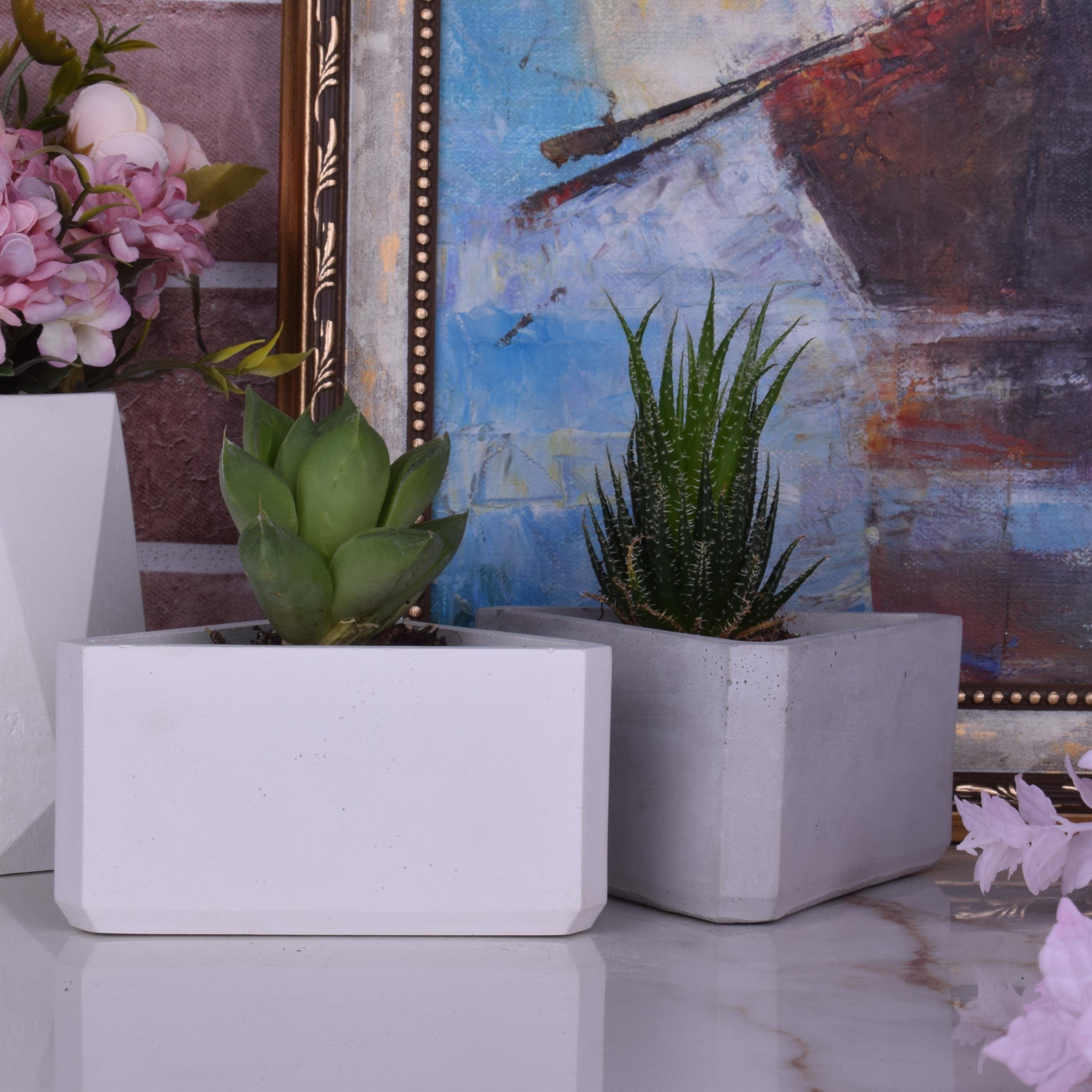TIVENDIS Dekoschale Design Blumentopf "Stacy" dreieckig weiß aus Beton