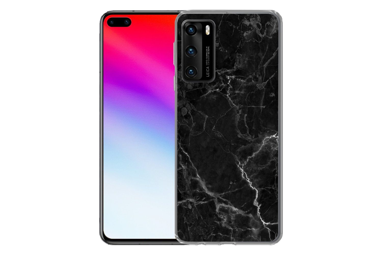 MuchoWow Handyhülle für Huawei P40 Marmor - Schwarz - Weiß - Textur - Marmoroptik, Handy Case, Silikon, Bumper Case Dünn