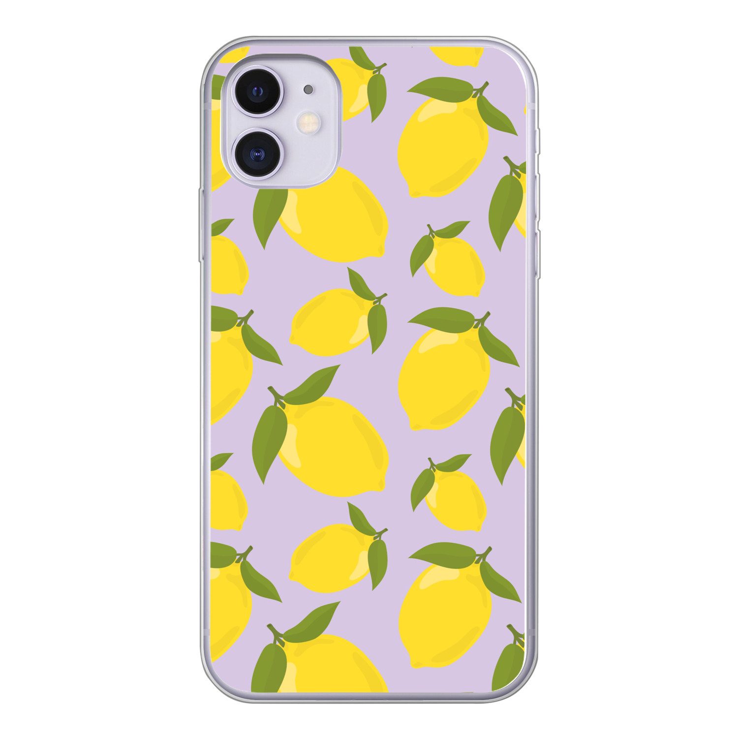 MuchoWow Handyhülle für Apple iPhone 11 Muster Zitronen - Gelb - Lila - Muster - Früchte, Smartphone-Bumper, Print, Handy Schutzhülle Dünn