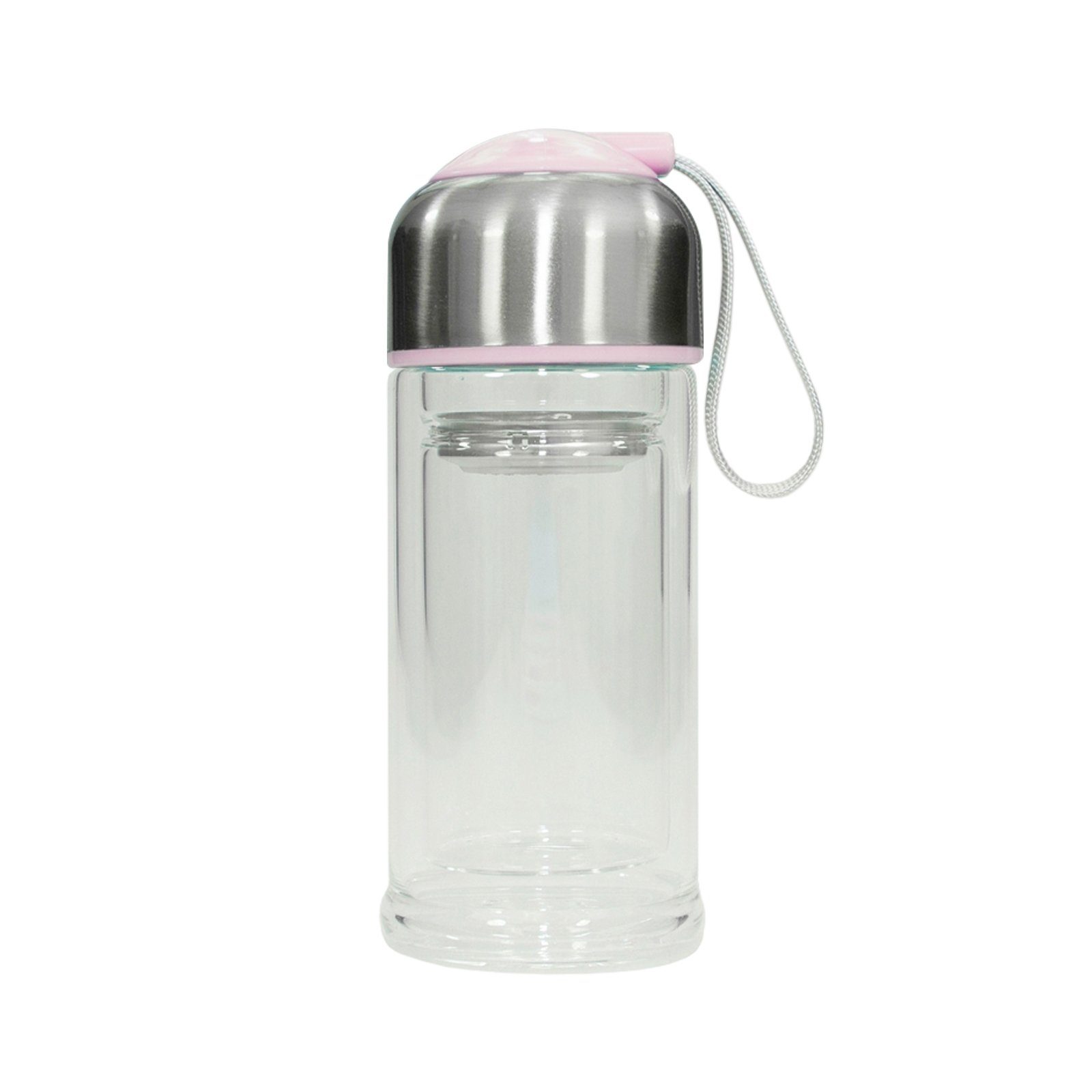 HTI-Line Trinkflasche Glas mit Rosa Einsatz Trinkflasche