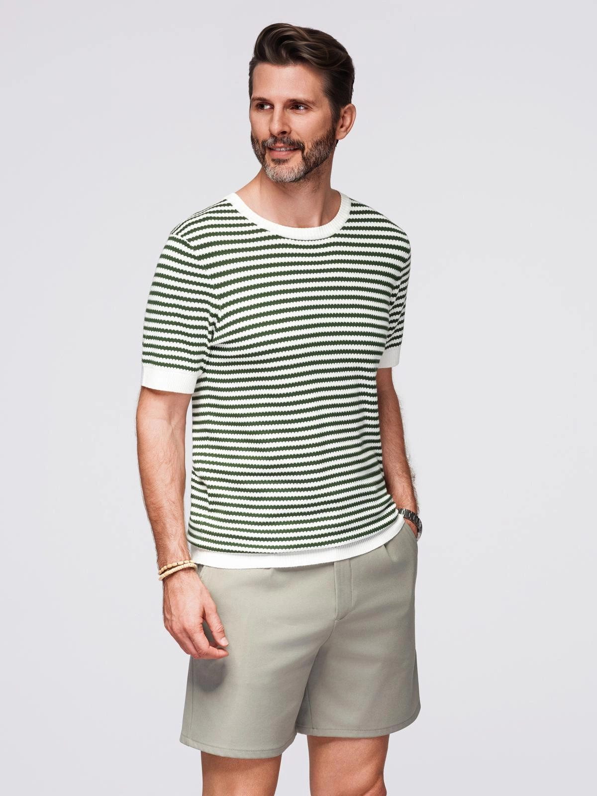 THÉÂTRE D OMBRES T-Shirt Gestreiftes Herren-T-Shirt mit durchbrochener Struktur