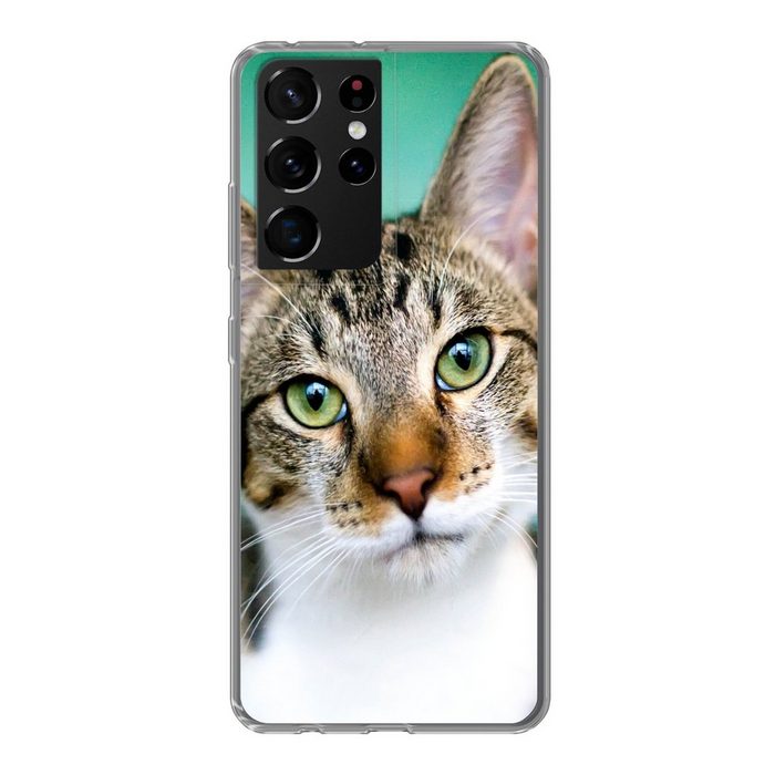 MuchoWow Handyhülle Katze - Porträt - Augen Phone Case Handyhülle Samsung Galaxy S21 Ultra Silikon Schutzhülle