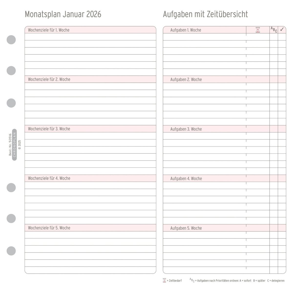 CHRONOPLAN Terminplaner Monatsplan A6 Midi Kalendarium 2026