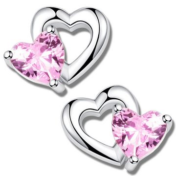 Limana Paar Ohrstecker SET 925 Silber Unendlichkeit rosa Herz Ohrringe für Kinder Mädchen, Kinderschmuck Kinderohrringe Mädchenohrringe