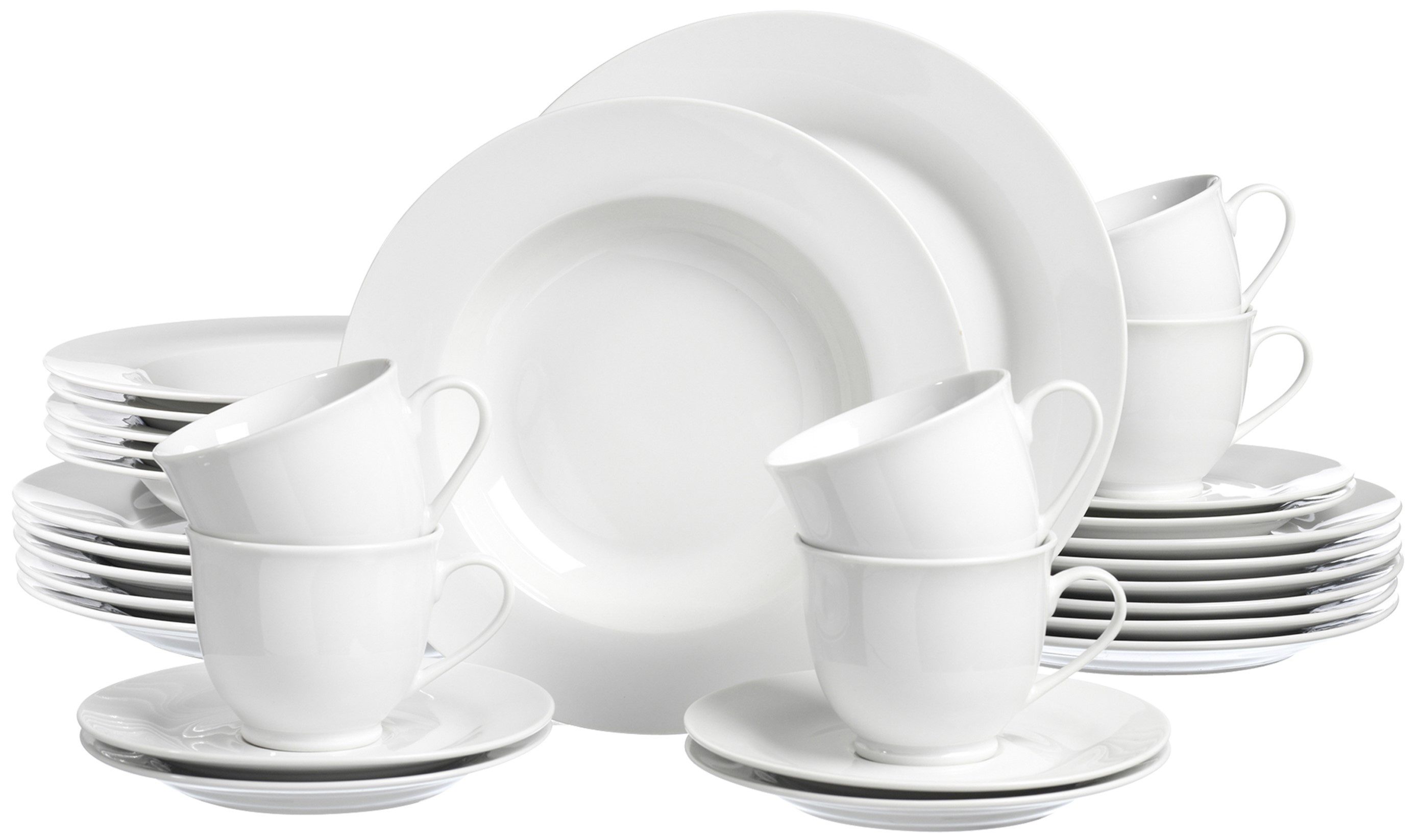 Ritzenhoff & Breker Kombiservice Bianco (30-tlg), 6 Personen, Porzellan, klassisch und schlicht, unifarben