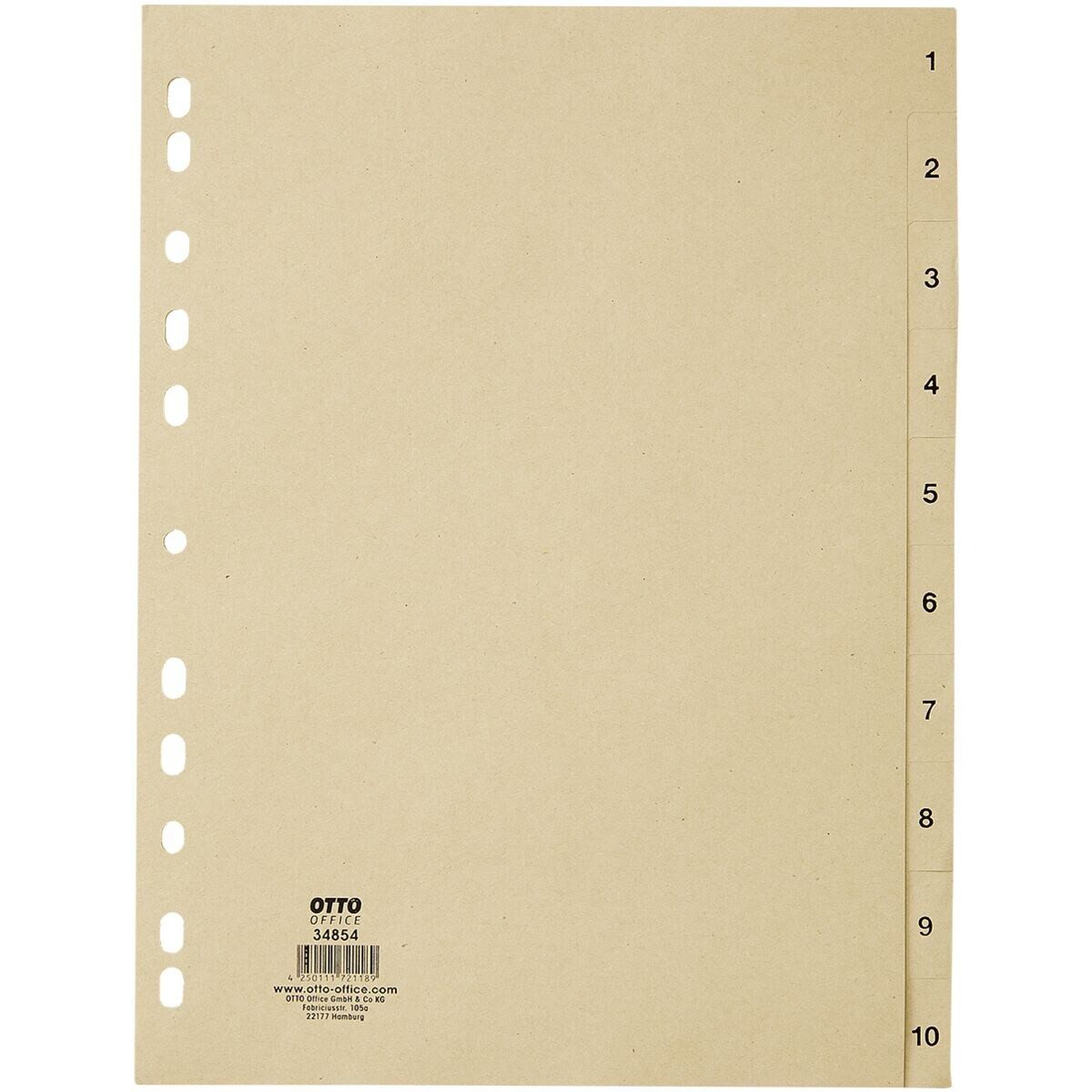 Otto Office Aktenordner Papierregister 1-10, A4, Recycling-Tauenpapier