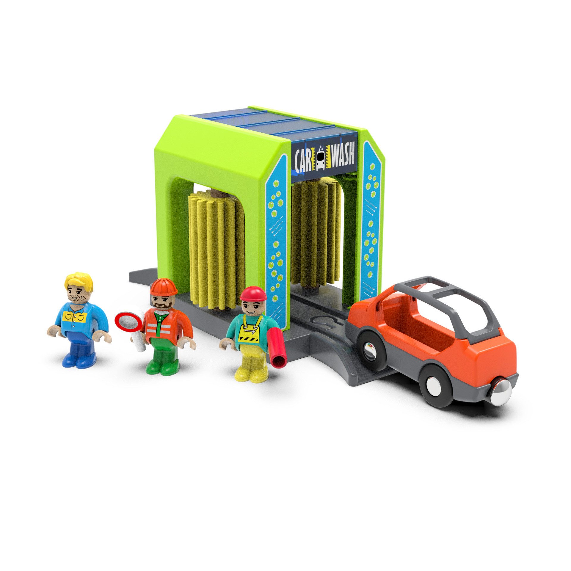 CLTYQ Spielzeug-Eisenbahn Holzeisenbahn-Zubehör Autowaschanlage für Eisenbahnschiene, Eisenbahn-Schienen-Station für Kinder im Alter von 3 und mehr