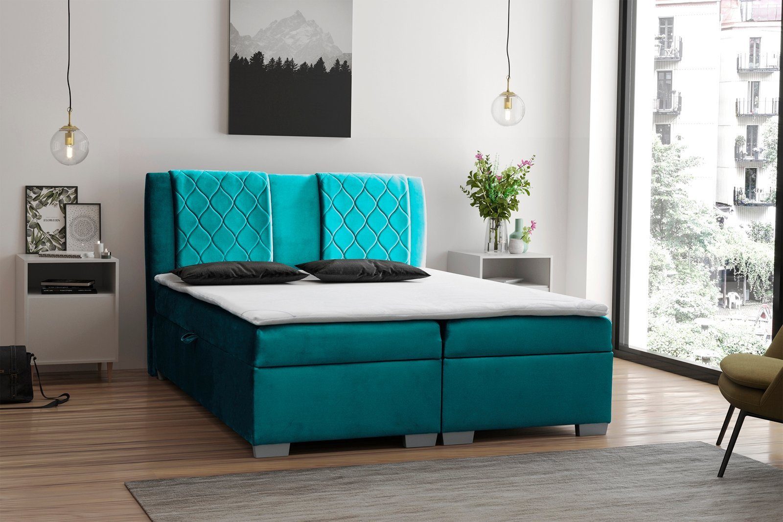 Beautysofa Boxspringbett Kolumbia (Bett), mit Bettkasten, günstig online kaufen