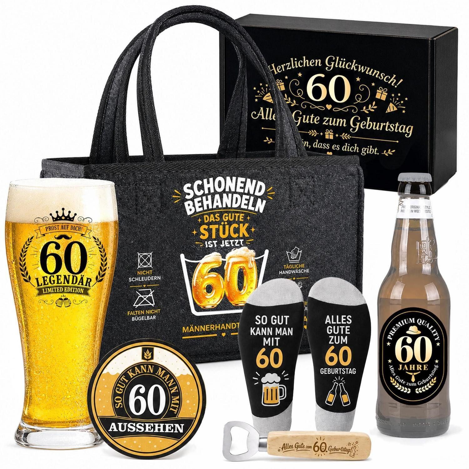 LuxusKollektion Geschenkbox 60. Geburtstag Geschenkset Mann Bier, Männerhandtasche