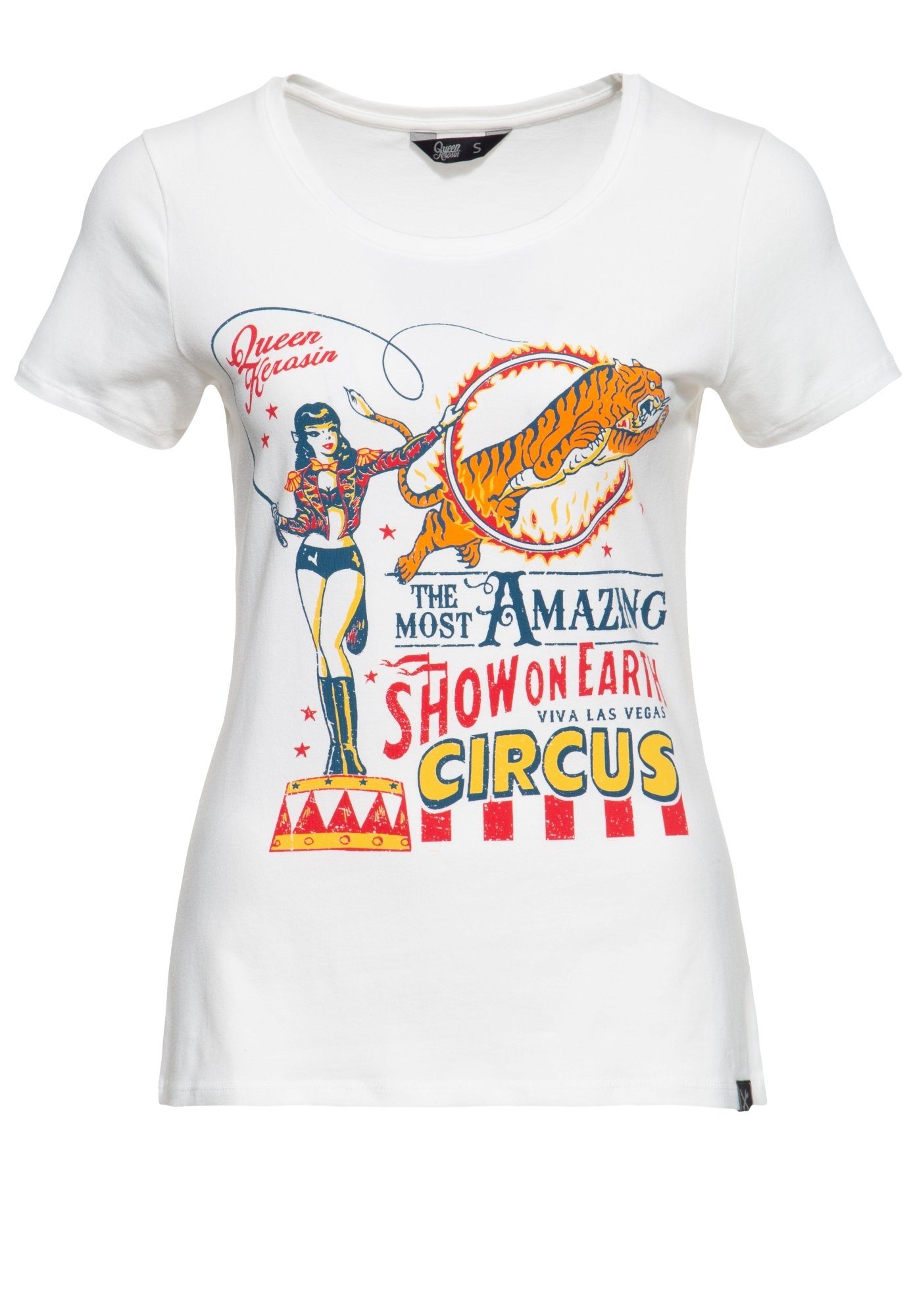 QueenKerosin Kurzarmshirt Circus mit Zirkus-Print in Retro-Optik