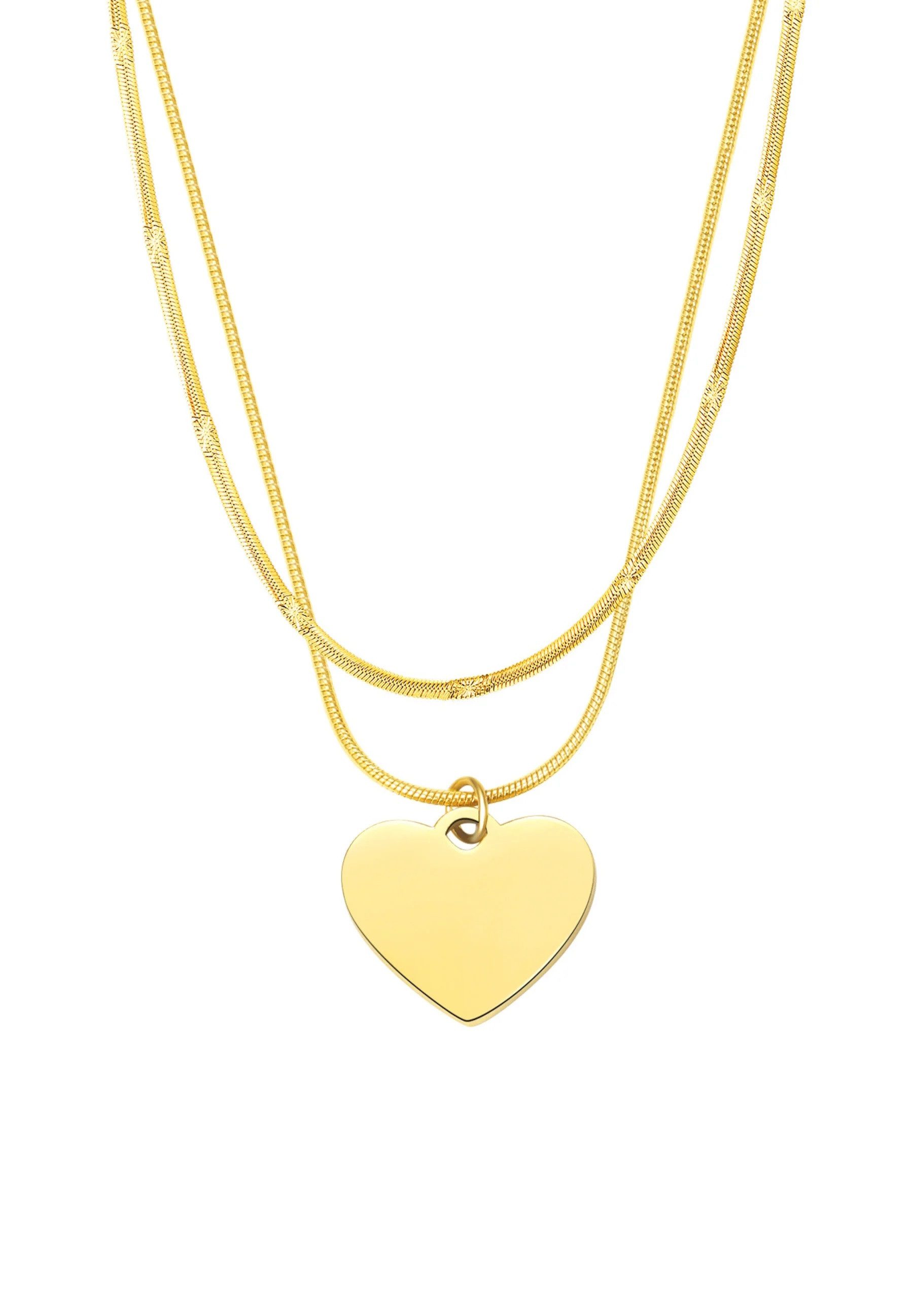 Hey Happiness Charm-Ketten-Set Zarte Love-Eleganz, 2er Set Ketten, Romantisches Layer Set für Damen Herz-Anhänger, wasserfest