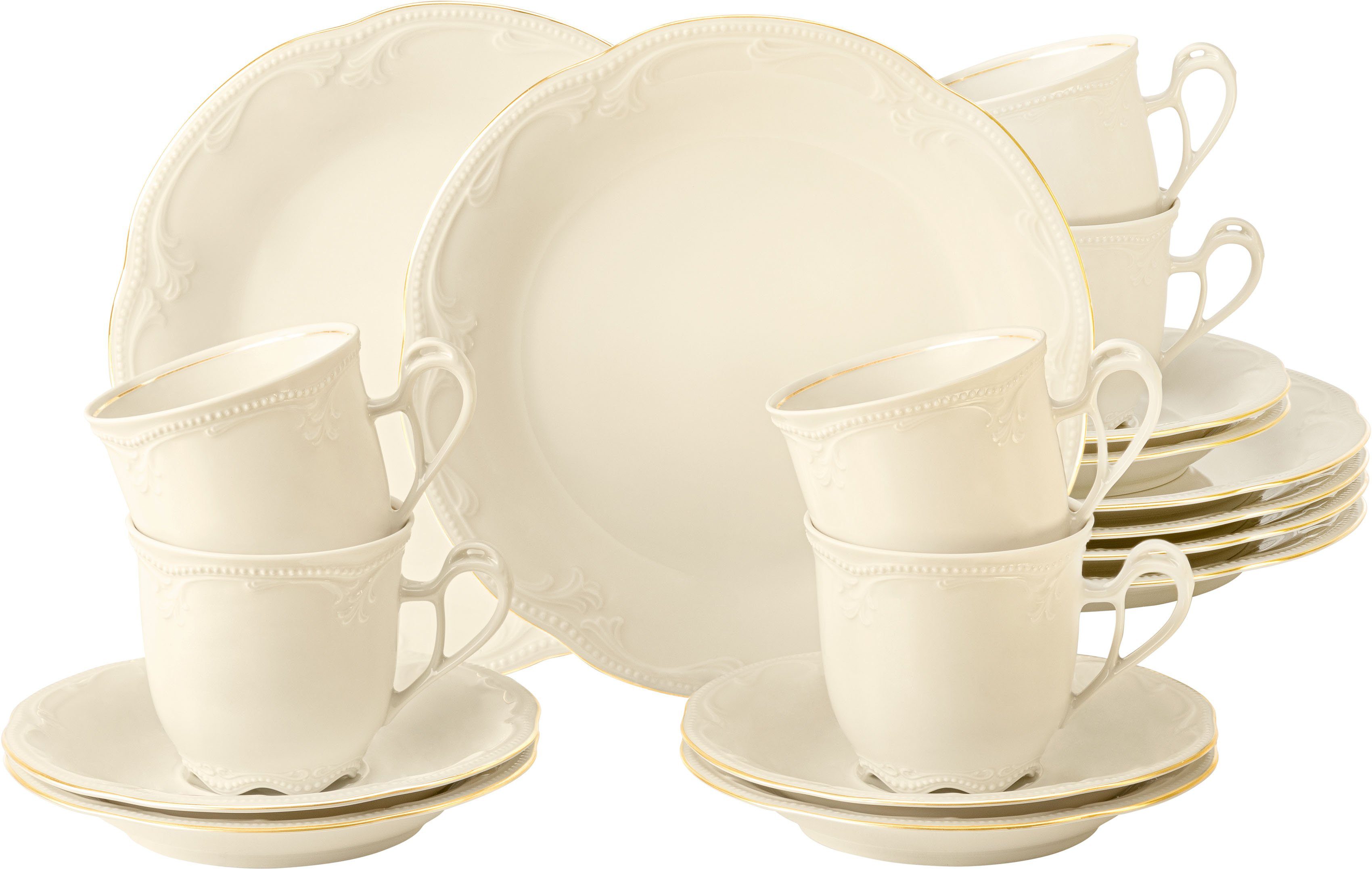 Seltmann Weiden Kaffeeservice Geschirr-Set, Service Rubin Goldlinie (18-tlg), 6 Personen, Porzellan, in zeitlos, verspielter Form, Made in Germany, 18 Teile für 6 Personen