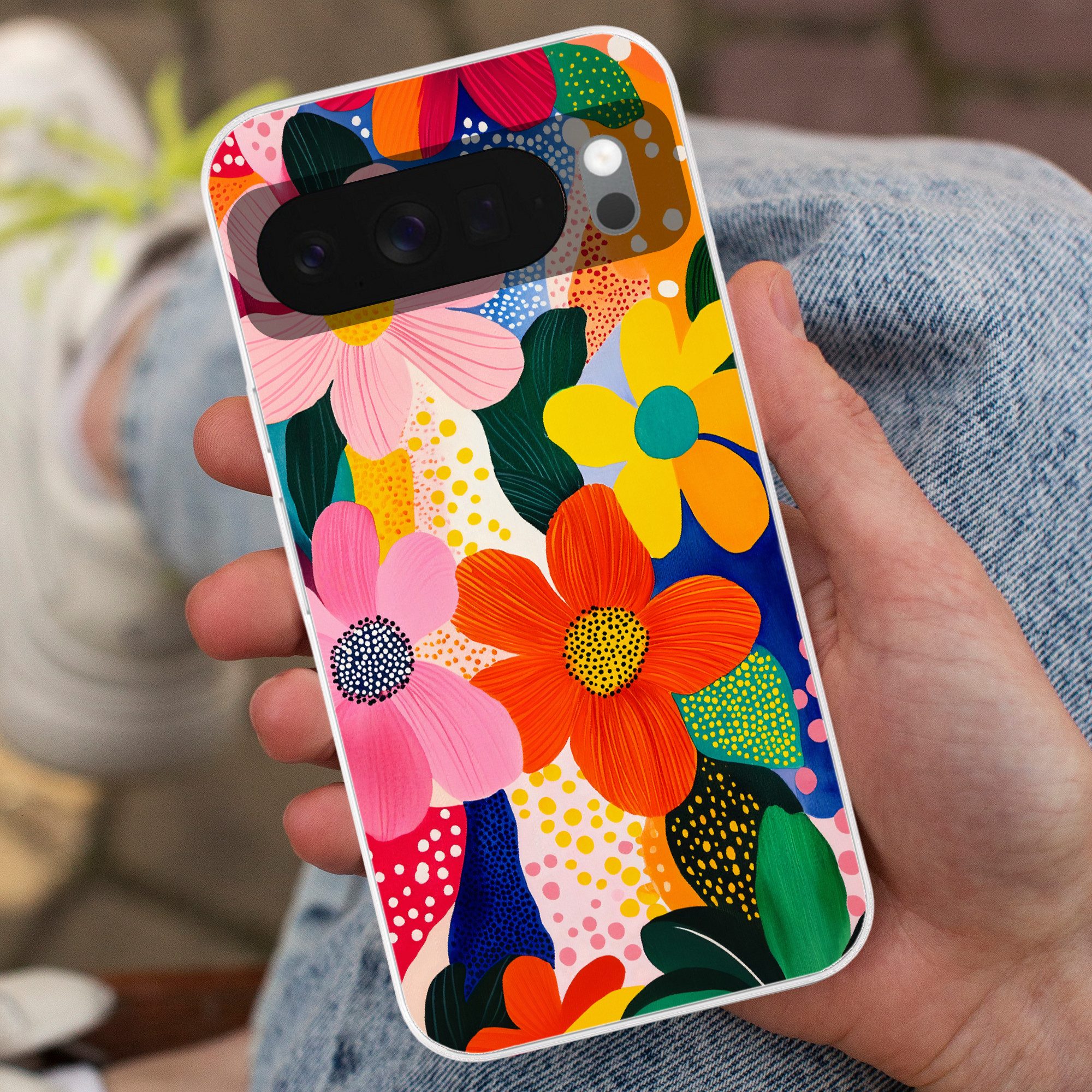 MuchoWow Handyhülle für Google Pixel 10 Blumen - Bunt - Tupfen, Phone Case, Silikon, Schutzhülle Dünn