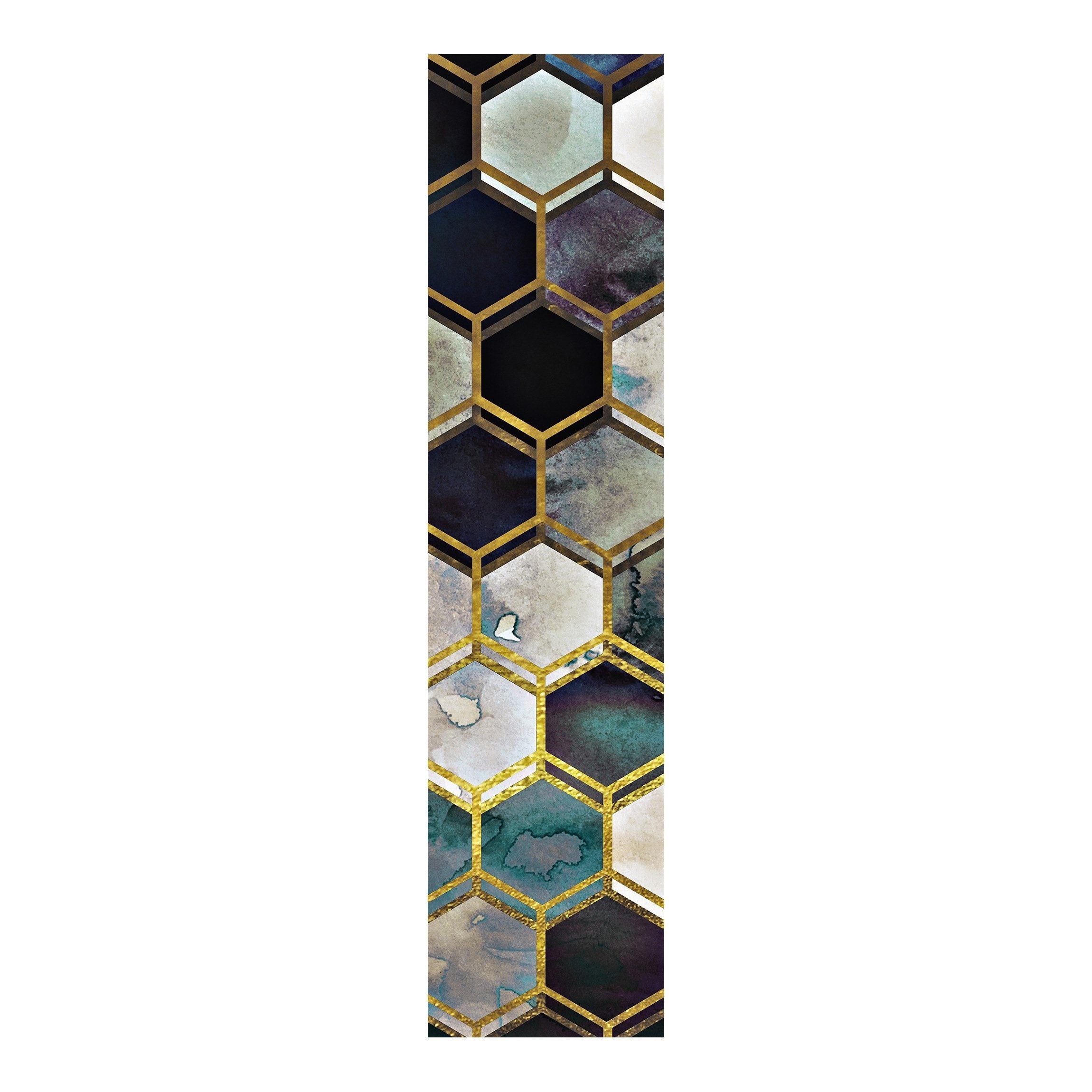 Bilderdepot24 Schiebegardine Flächenvorhang blickdicht Hexagonträume Aquarell Gold (1 St), halbtransparent, Wohnzimmer große Flächengardine lichtdurchlässig für Klemm-System