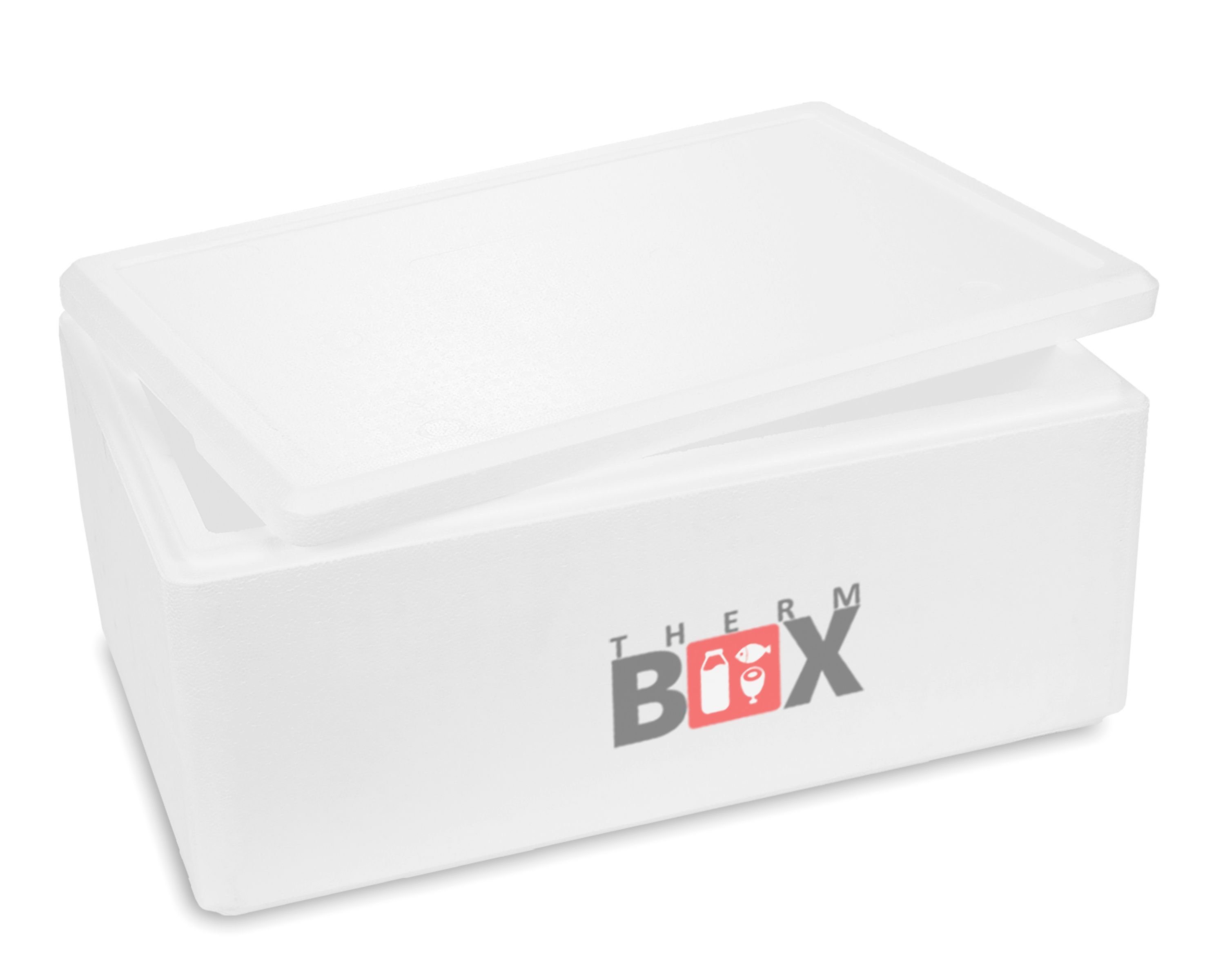 THERM-BOX Thermobehälter Styroporbox 36W Wand: 3cm 36,1L Innenmaß:53x33x20cm, Styropor-Verdichtet, (1, 0-tlg., Box mit Deckel im Karton), Isolierbox Thermobox Kühlbox Warmhaltebox Wiederverwendbar