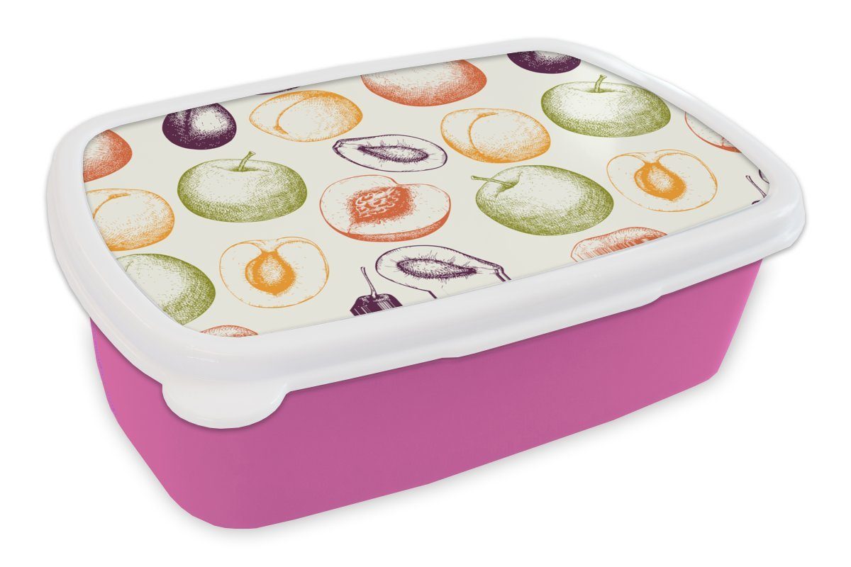 MuchoWow Lunchbox Muster - Lebensmittel - Illustration, Kunststoff, (2-tlg), Brotbox für Erwachsene, Brotdose Kinder, Snackbox, Mädchen, Kunststoff rosa | Lunchboxen