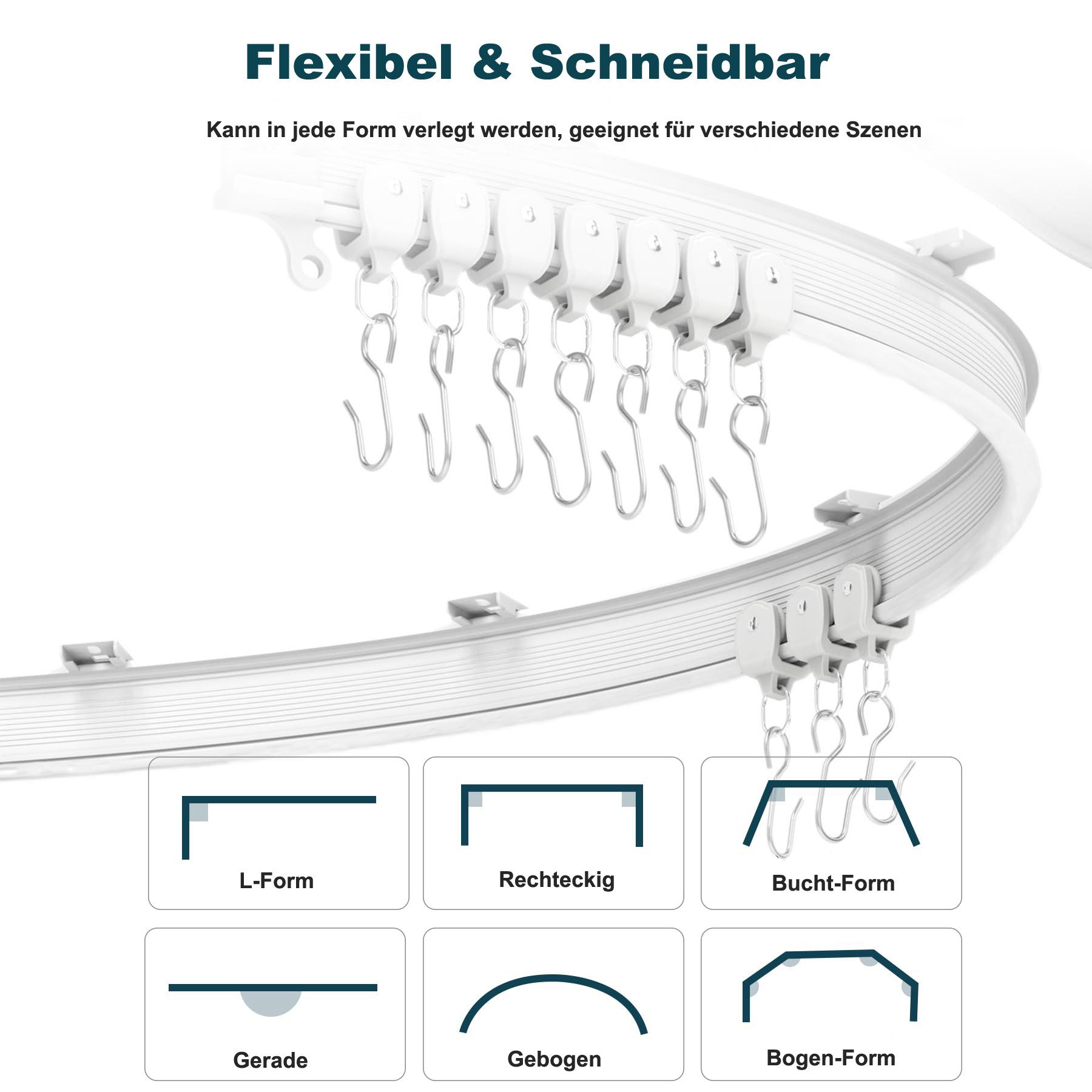 Coonoor Gardinenschiene Biegbares Vorhangschienensystem, Flexible Kurven-Schienen, Deckenmontage, Ideal für verschiedene Fensterformen – Bild 3 von 5