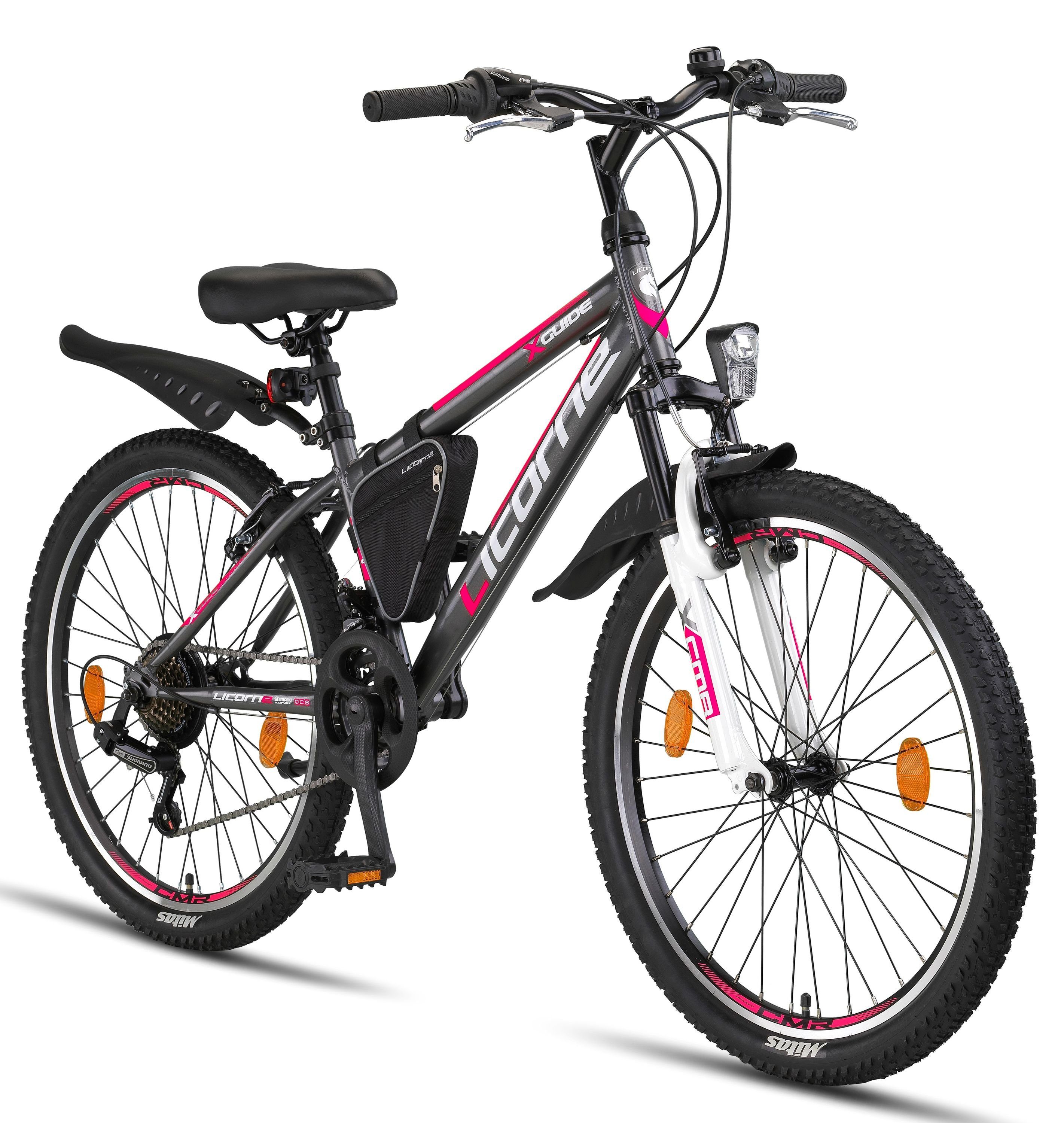Licorne Bike Mountainbike Licorne Bike Guide Premium Mountainbike in 20, 24  und 26 Zoll - Fahrrad für Mädchen, Jungen, Herren und Damen - Shimano 21  Gang-Schaltung, Kinderfahrrad, Kinder