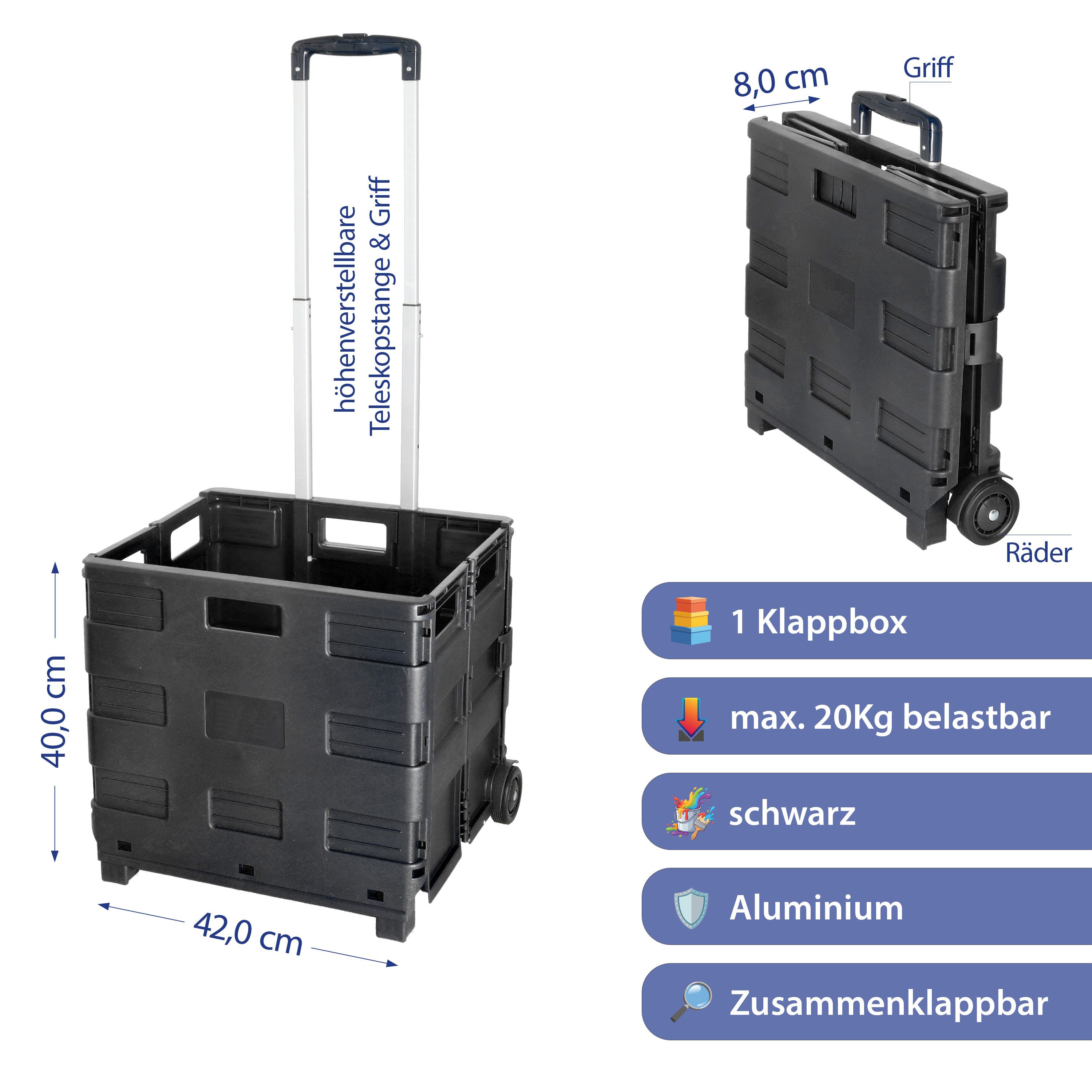 CEPEWA Einkaufstrolley Klappbox Trolley schwarz 42x40x37cm Kunststoff Alu belastbar bis 20 Kg – Bild 2 von 5