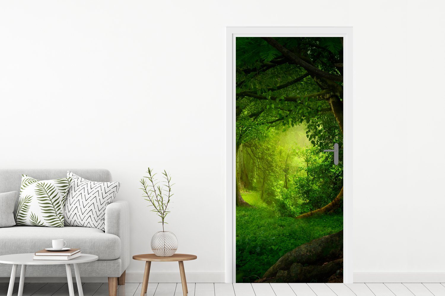 Natur, (1 Bäume Grün für - - Fototapete Landschaft - Matt, Türaufkleber, Türtapete - cm MuchoWow Tür, St), bedruckt, 75x205 Wald