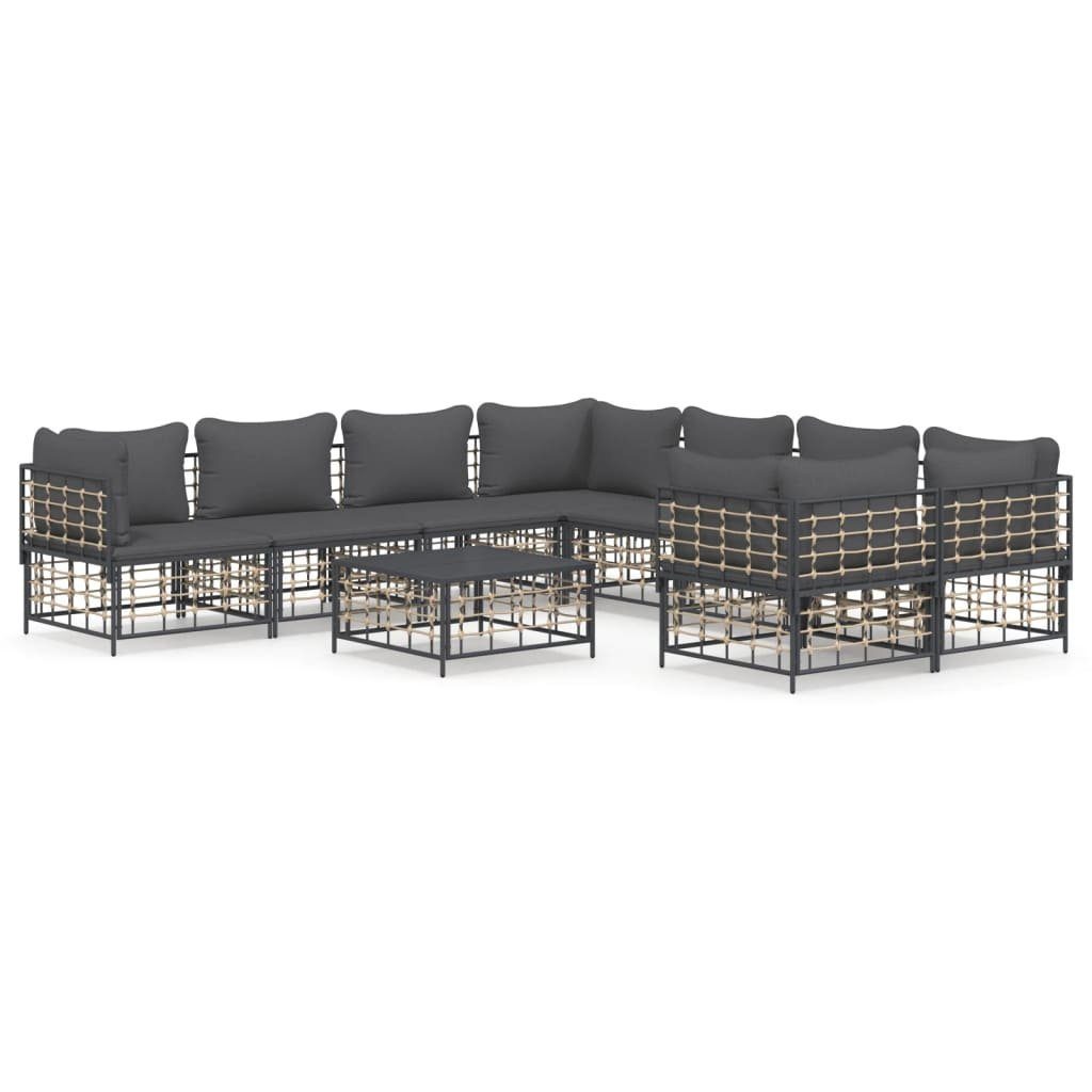 9-tlg. Dunkelgrau Loungesofa 9 Poly vidaXL Garten-Lounge-Set Rattan, Kissen Teile mit Anthrazit