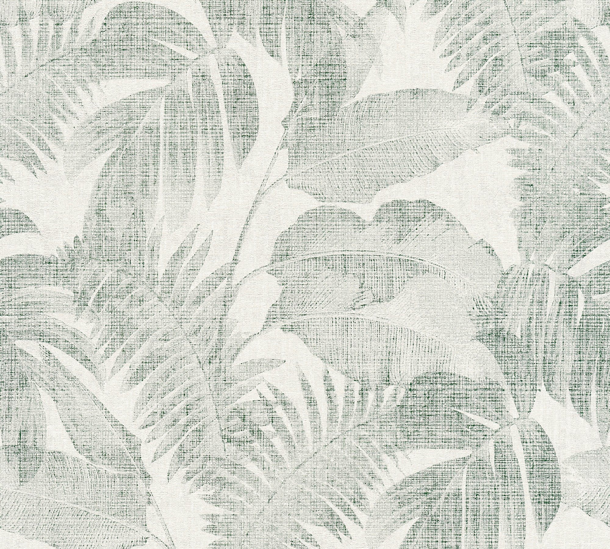 A.S. Création living walls Vliestapete New Walls Cosy & Relax mit Palmenblättern, strukturiert, floral, Palmentapete Tapete Dschungel creme/grün | Vinyltapeten