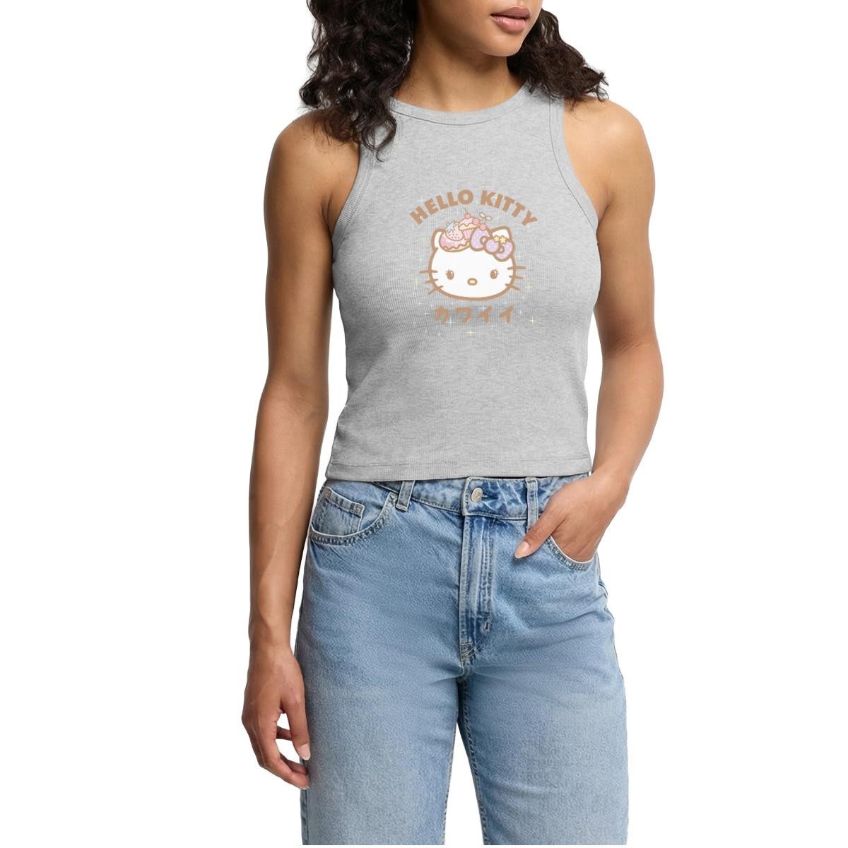 T-Shirt Hello Kitty Kawaii Stil Cropped Frauen Organic Tank Top