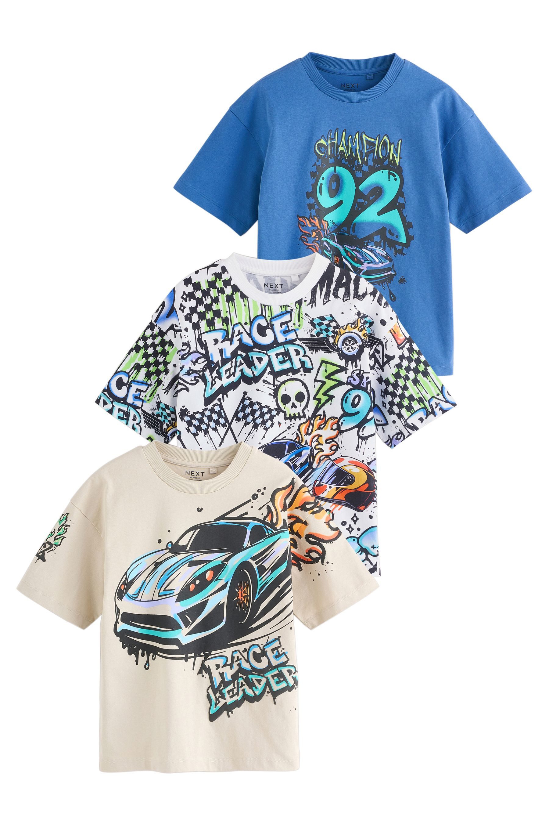 Next Print-Shirt T-Shirt mit Grafik und kurzen Ärmeln, 3er-Pack (3-tlg)