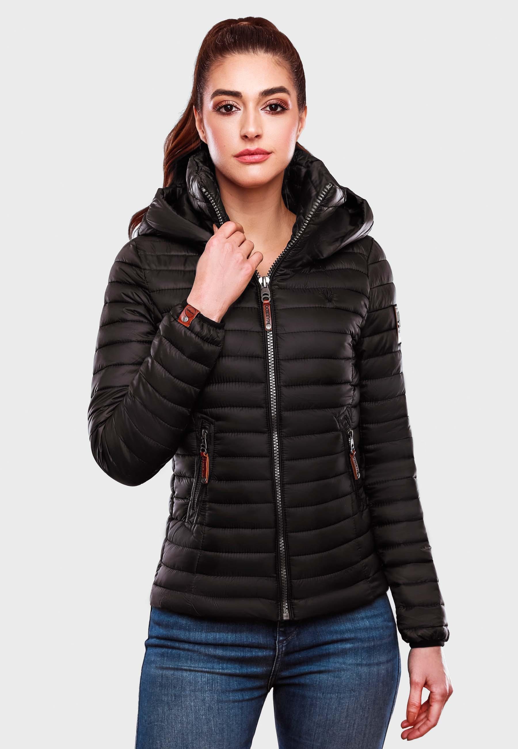 stylische mit Steppjacke Marikoo Übergangsjacke black Kapuze abnehmbarer Löwenbaby