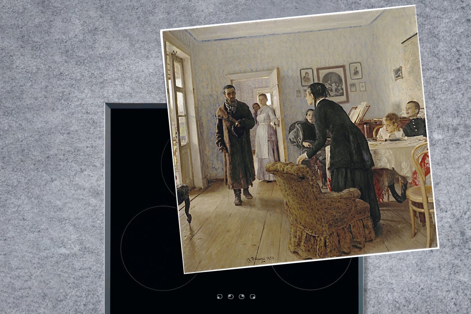 (1 Repin, Besucher Ilya für Gemälde küche - Herdblende-/Abdeckplatte Vinyl, Ceranfeldabdeckung, von tlg), cm, MuchoWow Unerwartete Arbeitsplatte 78x78