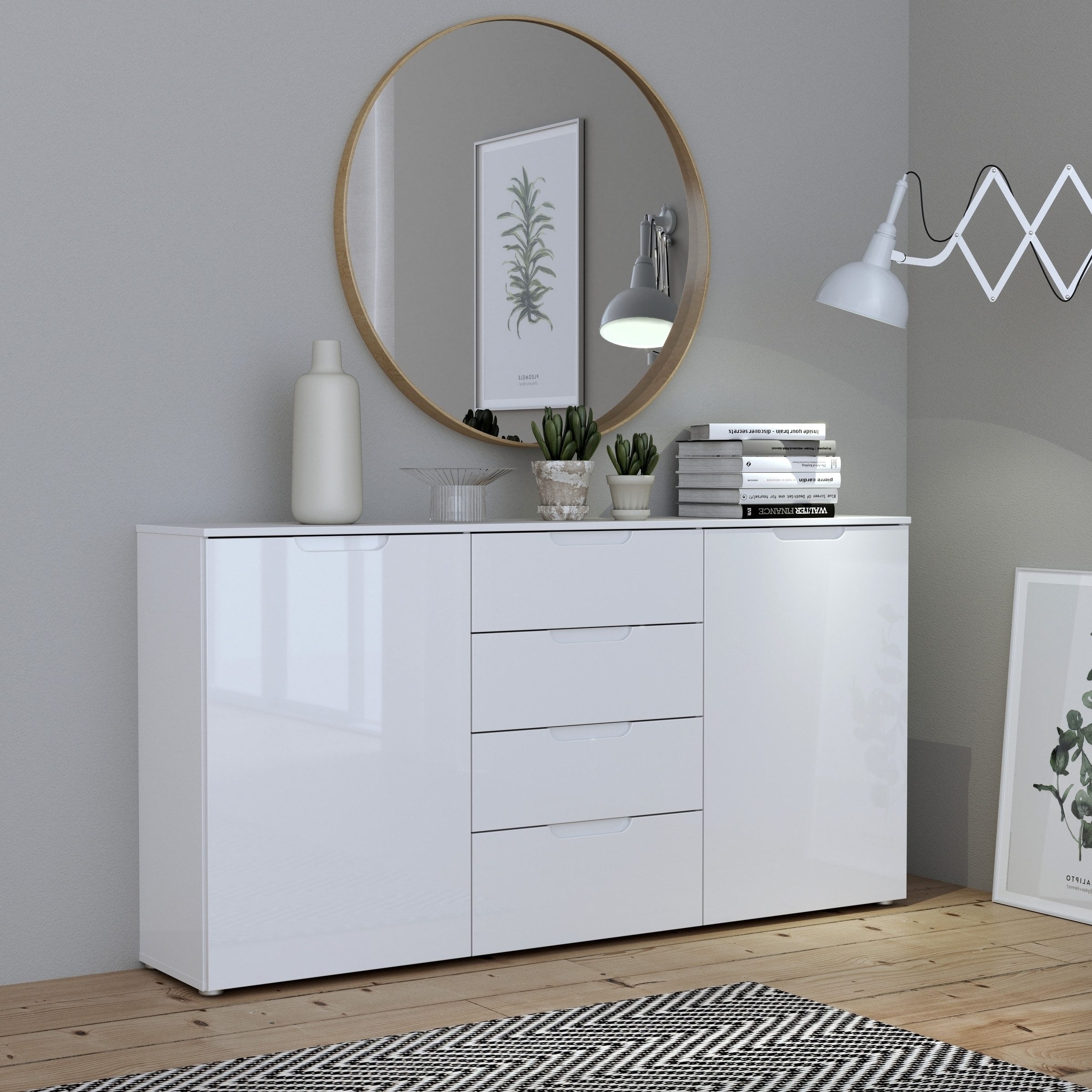 FORTE Sideboard in weißglanz Dekorfolie - 164,8x84,9x34,4cm (BxHxT)