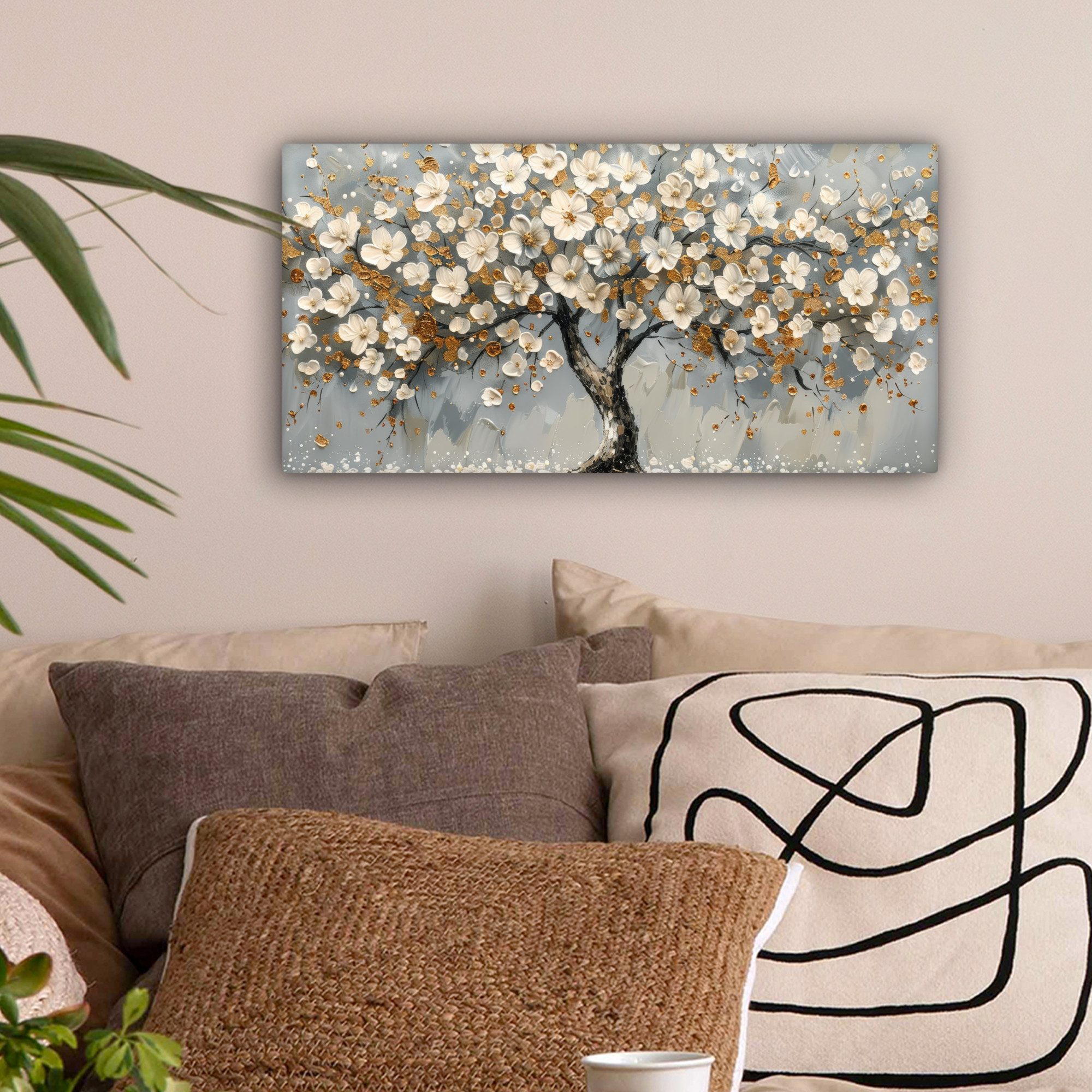 OneMillionCanvasses® Leinwandbild Panorama Baum - Gold - Blumen - Abstrakt günstig online kaufen