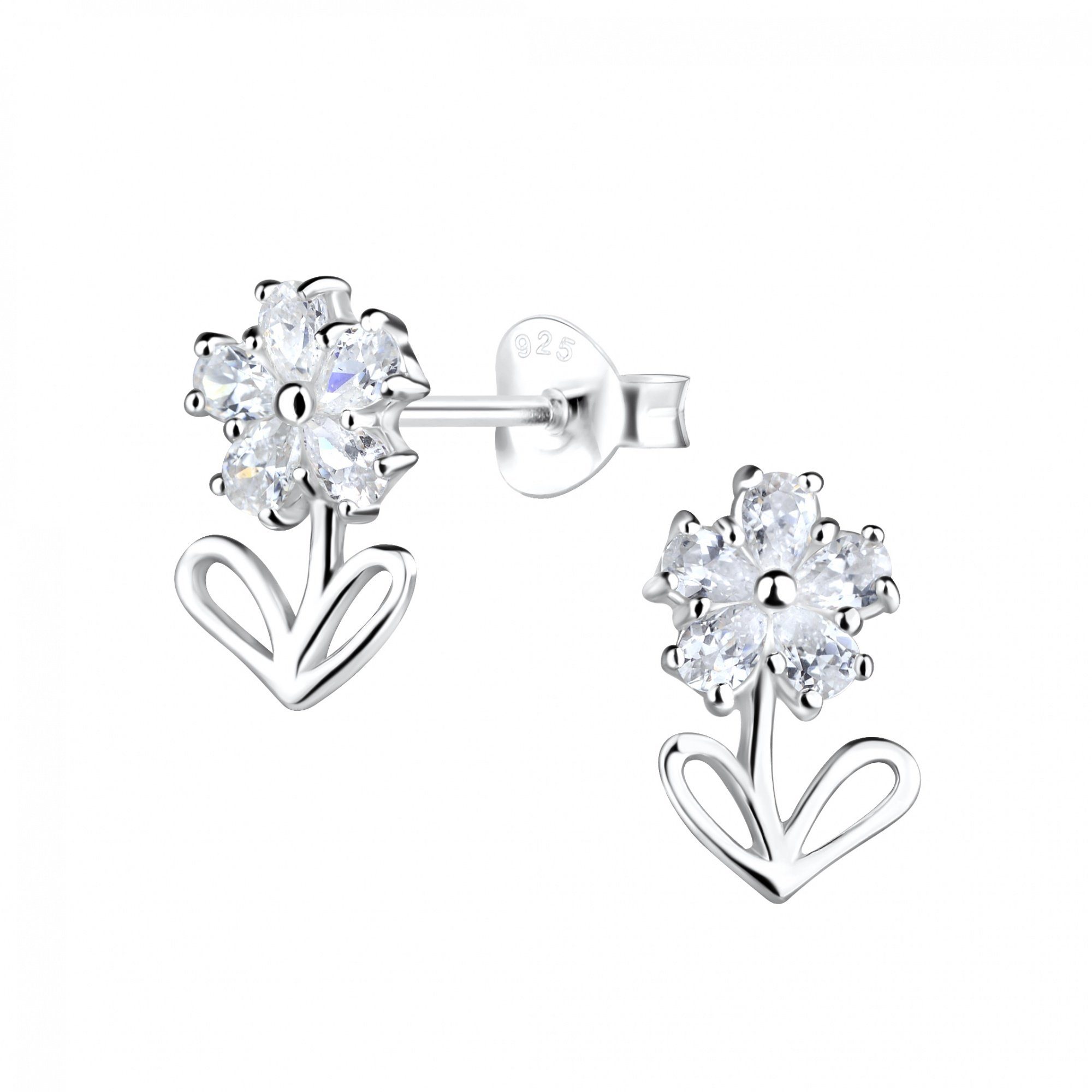Paar Ohrstecker BLUME mit BLATT ZIRKONIA, 2-tlg.