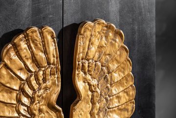 riess-ambiente Highboard ANGEL 140cm schwarz / gold, Massivholz · Anrichte · Kommode · mit goldenen Flügeln · Mangoholz
