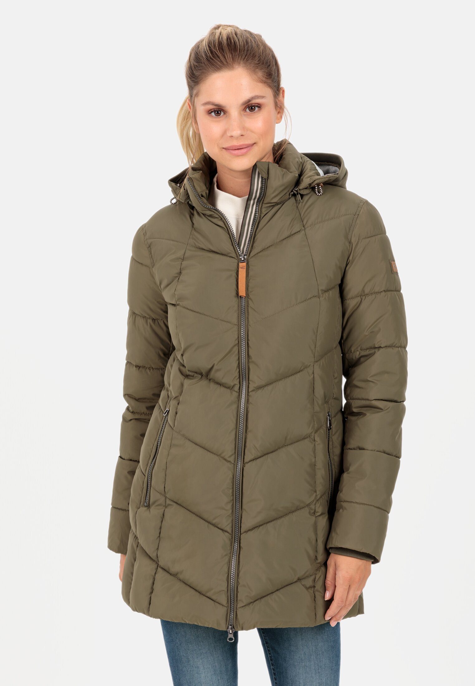 Polyester aus Steppmantel Steppmantel active camel Dunkel khaki Steppjacke recyceltem