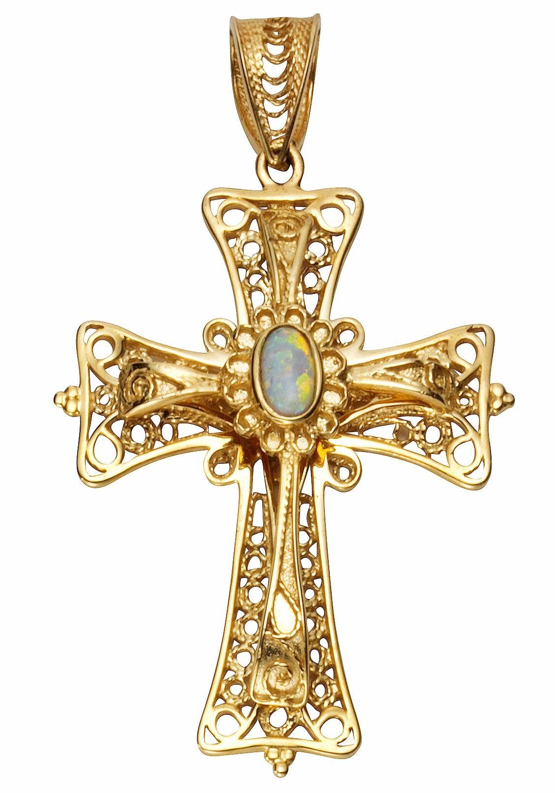 Firetti Kreuzanhänger Schmuck Geschenk Gold 375 Halsschmuck Anhänger Halskette Kreuz, mit Opal