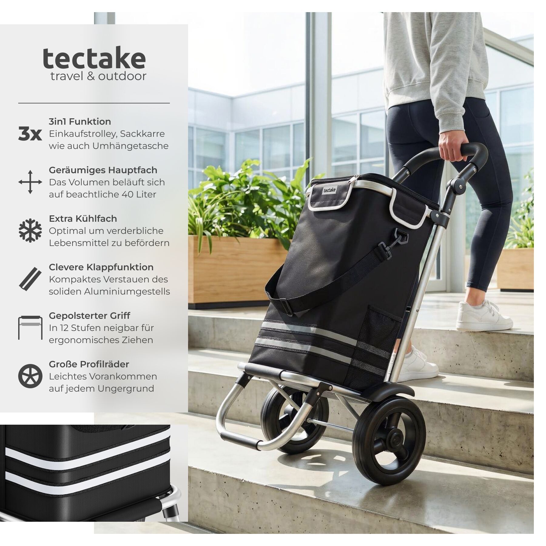 tectake Einkaufstrolley Shopper 3-in-1 - Vielseitiger Trolley mit integrier günstig online kaufen