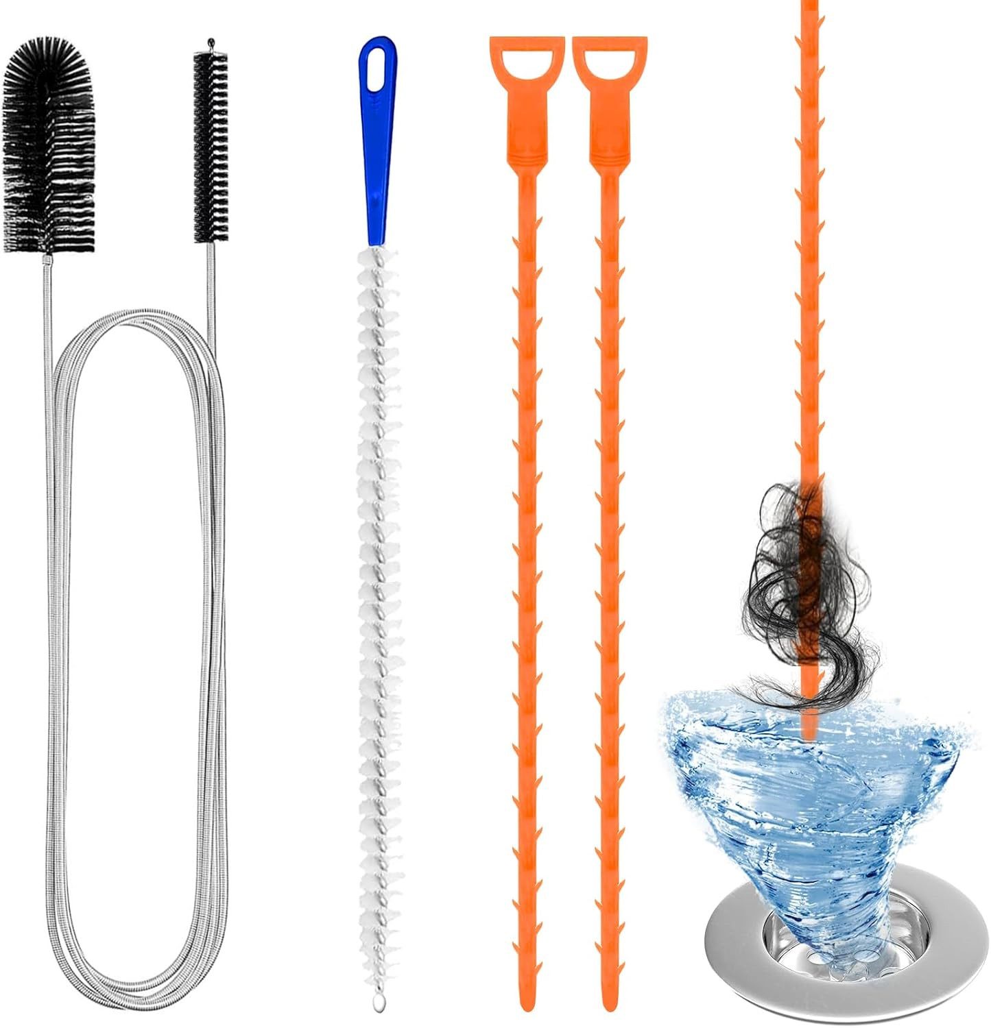 FELIXLEO Reinigungsbürste 4er Abflussreiniger Spirale Mit Doppelkopf Bürste Für Dusche Küche, (1-tlg)