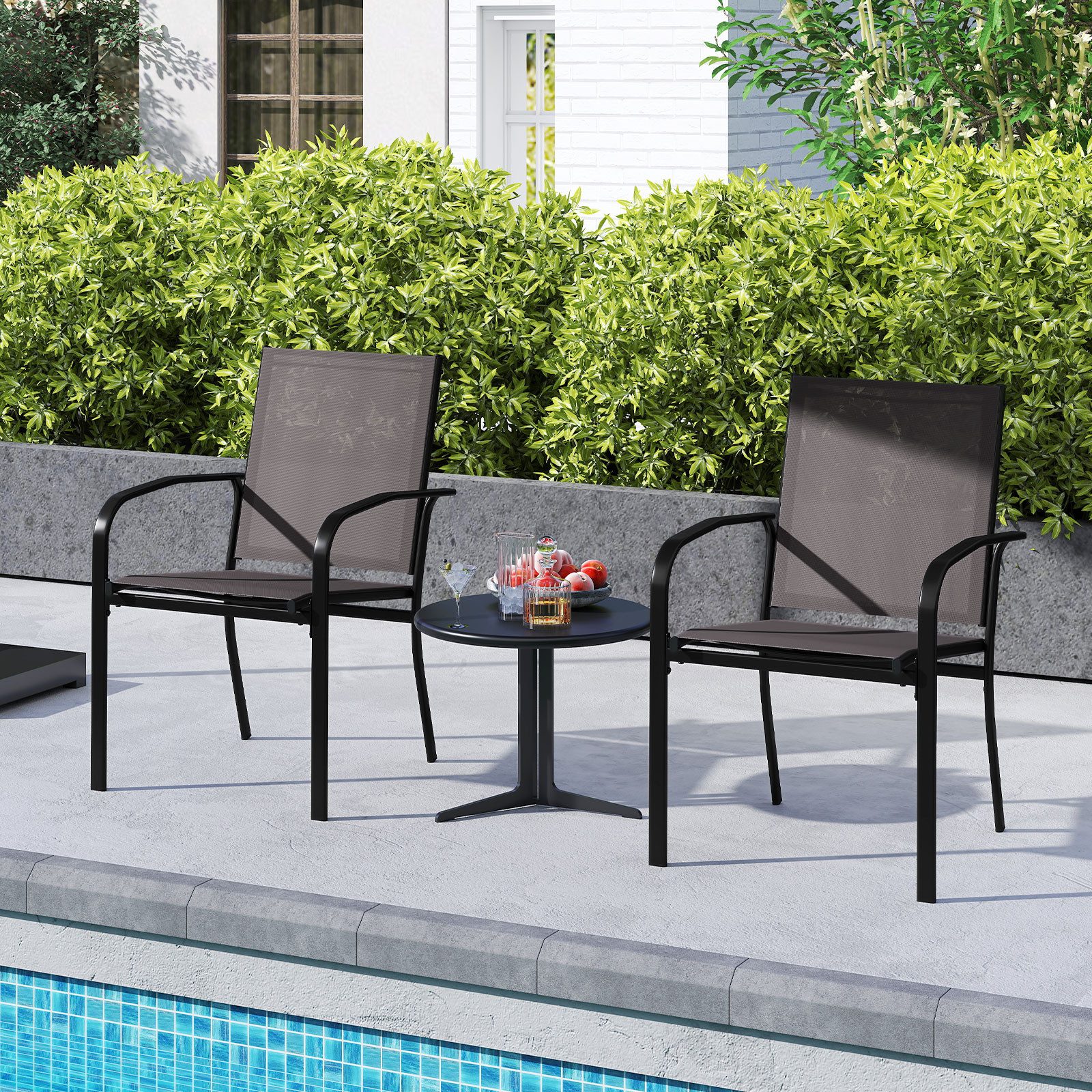 COSTWAY Gartenstuhl (2 St), stapelbares Esszimmerstuhl-Set mit Metallrahmen